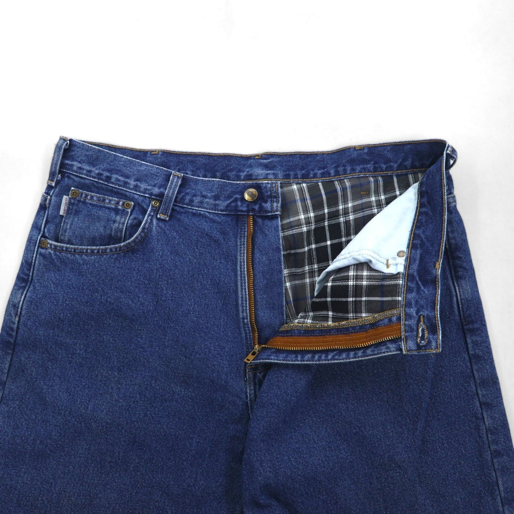Carhartt, vestibilità relaxed, pantaloni in denim foderati in flanella, taglia XL, blu indaco, fodera a quadri, B172 DST, Made in Mexico