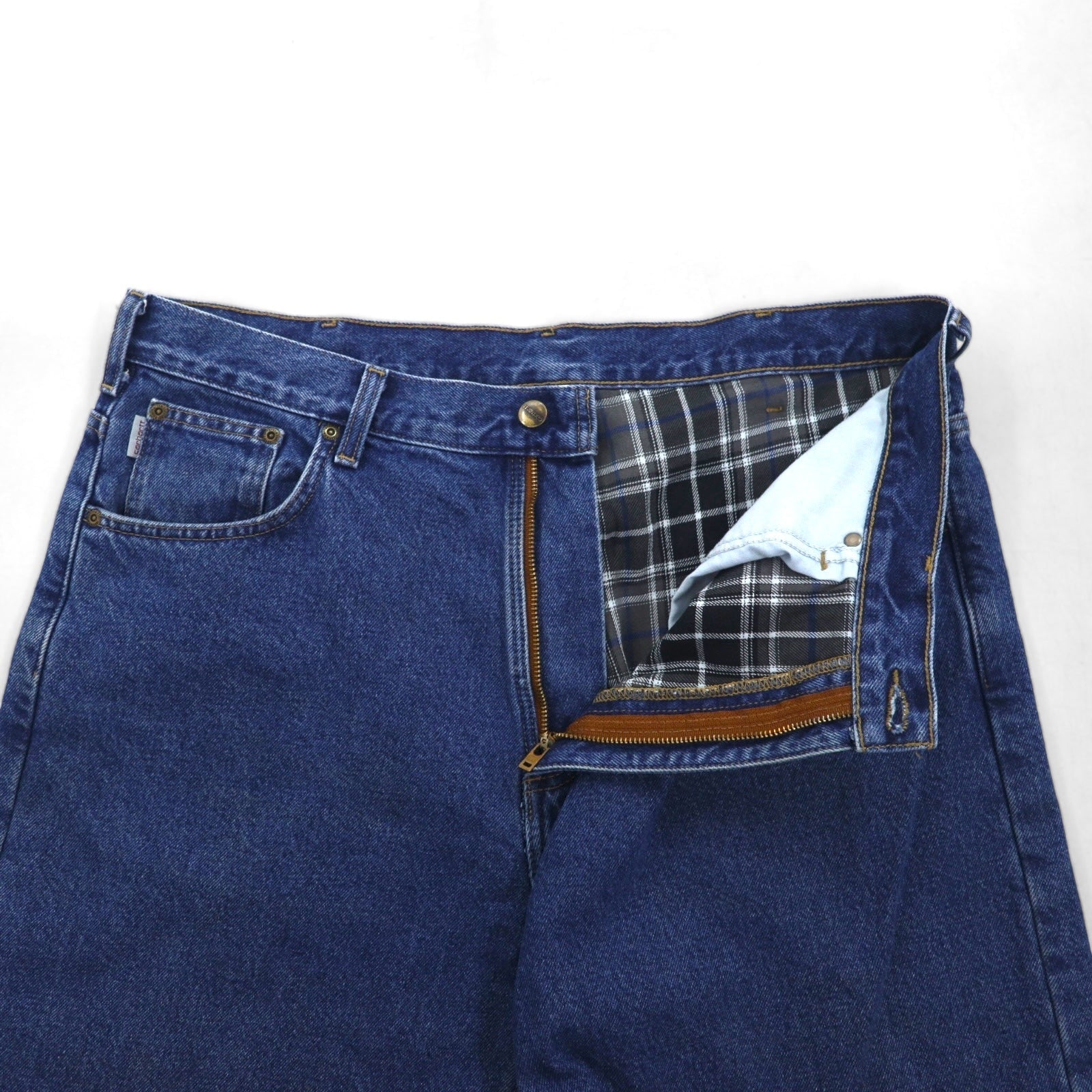 Carhartt, vestibilità relaxed, pantaloni in denim foderati in flanella, taglia XL, blu indaco, fodera a quadri, B172 DST, Made in Mexico