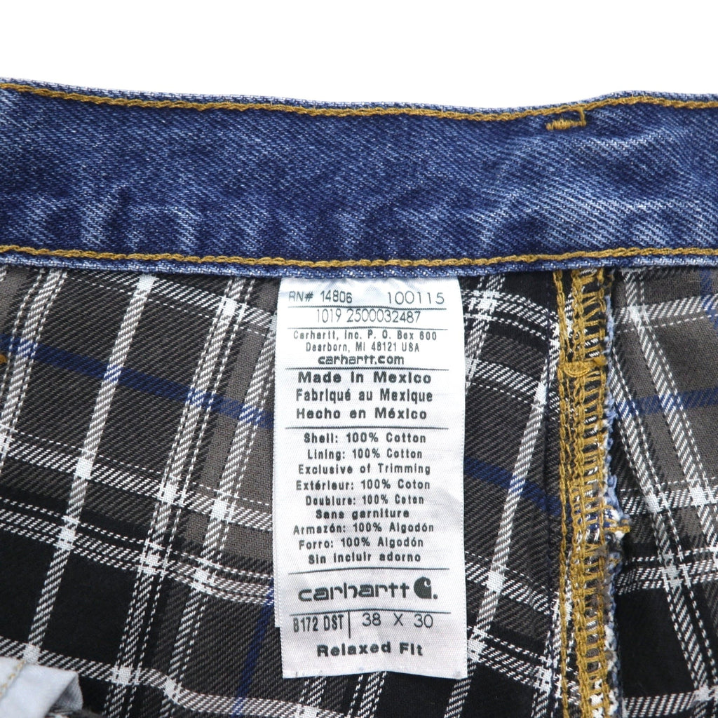 Carhartt, vestibilità relaxed, pantaloni in denim foderati in flanella, taglia XL, blu indaco, fodera a quadri, B172 DST, Made in Mexico