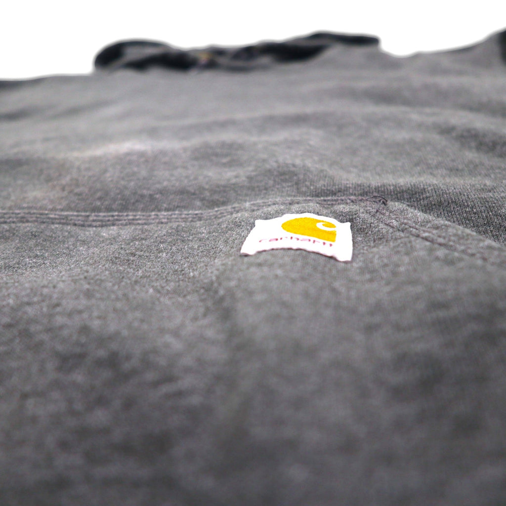 carhartt プルオーバー パーカー L グレー ORIGINAL FIT オリジナルフィット 袖 プリント フロントポケット
