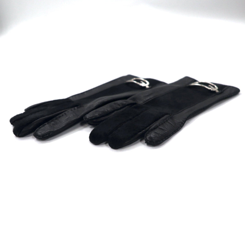 GUCCI Made in Italy Vecchia Gucci Guanti in pelle di cavallino Neri 6 con placca logo GG da donna
