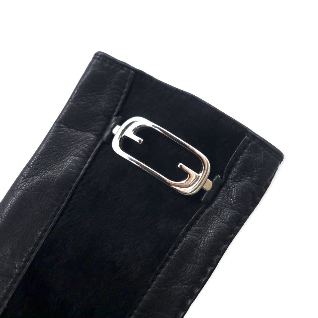 GUCCI Made in Italy Vecchia Gucci Guanti in pelle di cavallino Neri 6 con placca logo GG da donna