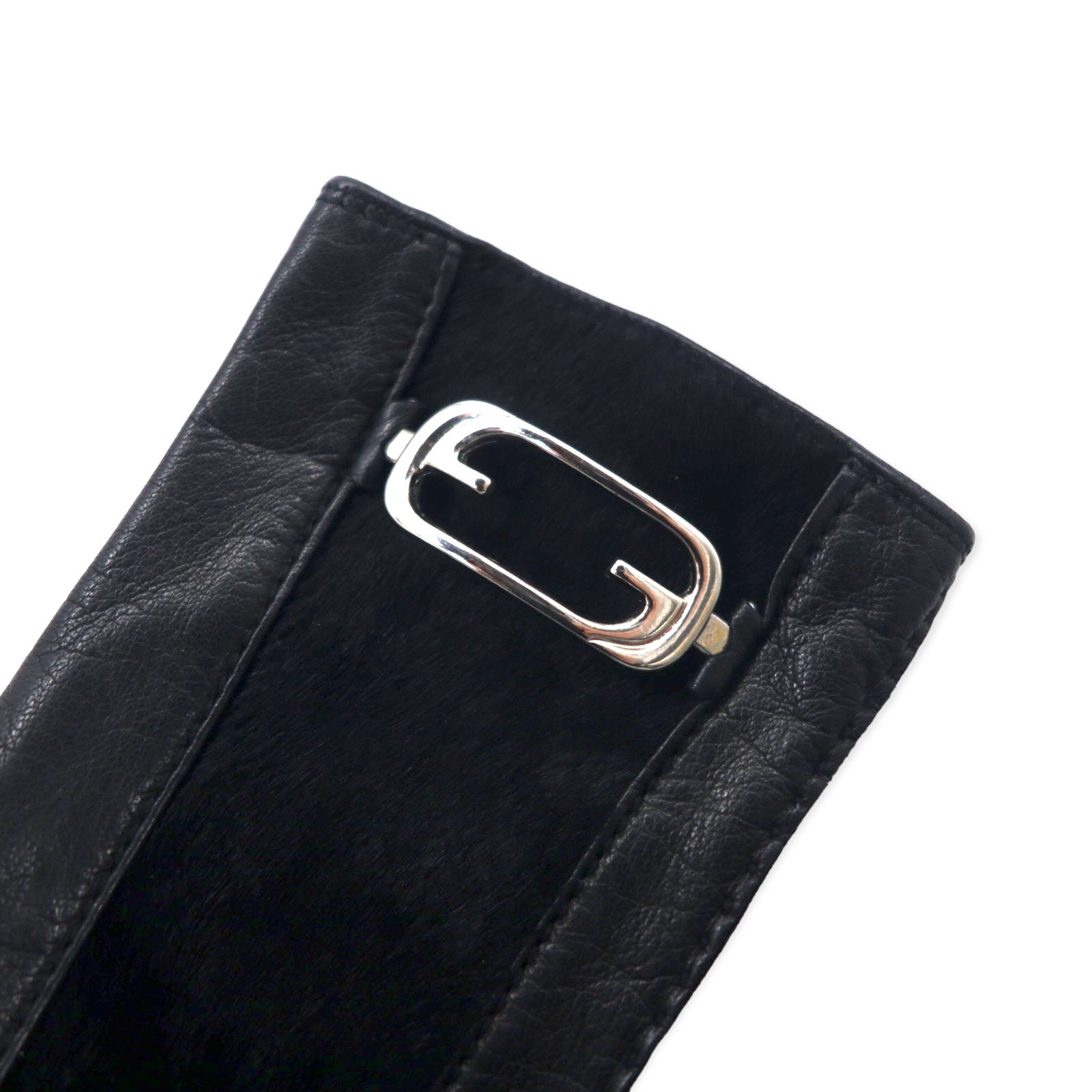 GUCCI Made in Italy Vecchia Gucci Guanti in pelle di cavallino Neri 6 con placca logo GG da donna
