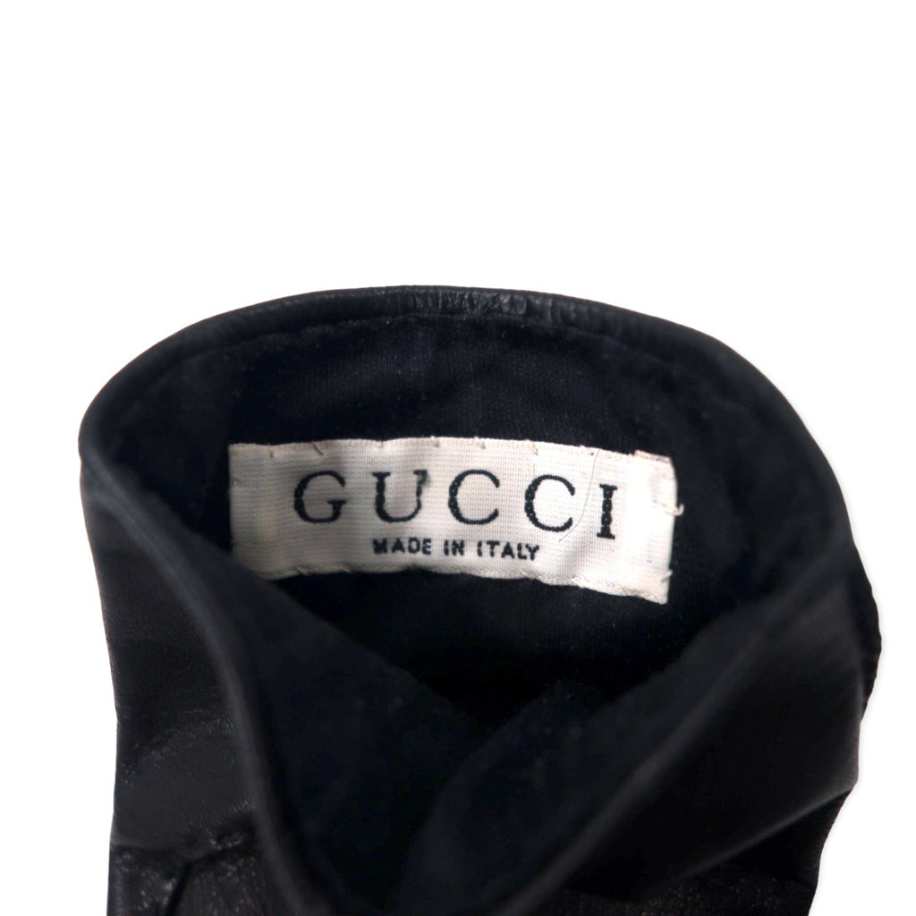 GUCCI Made in Italy Vecchia Gucci Guanti in pelle di cavallino Neri 6 con placca logo GG da donna