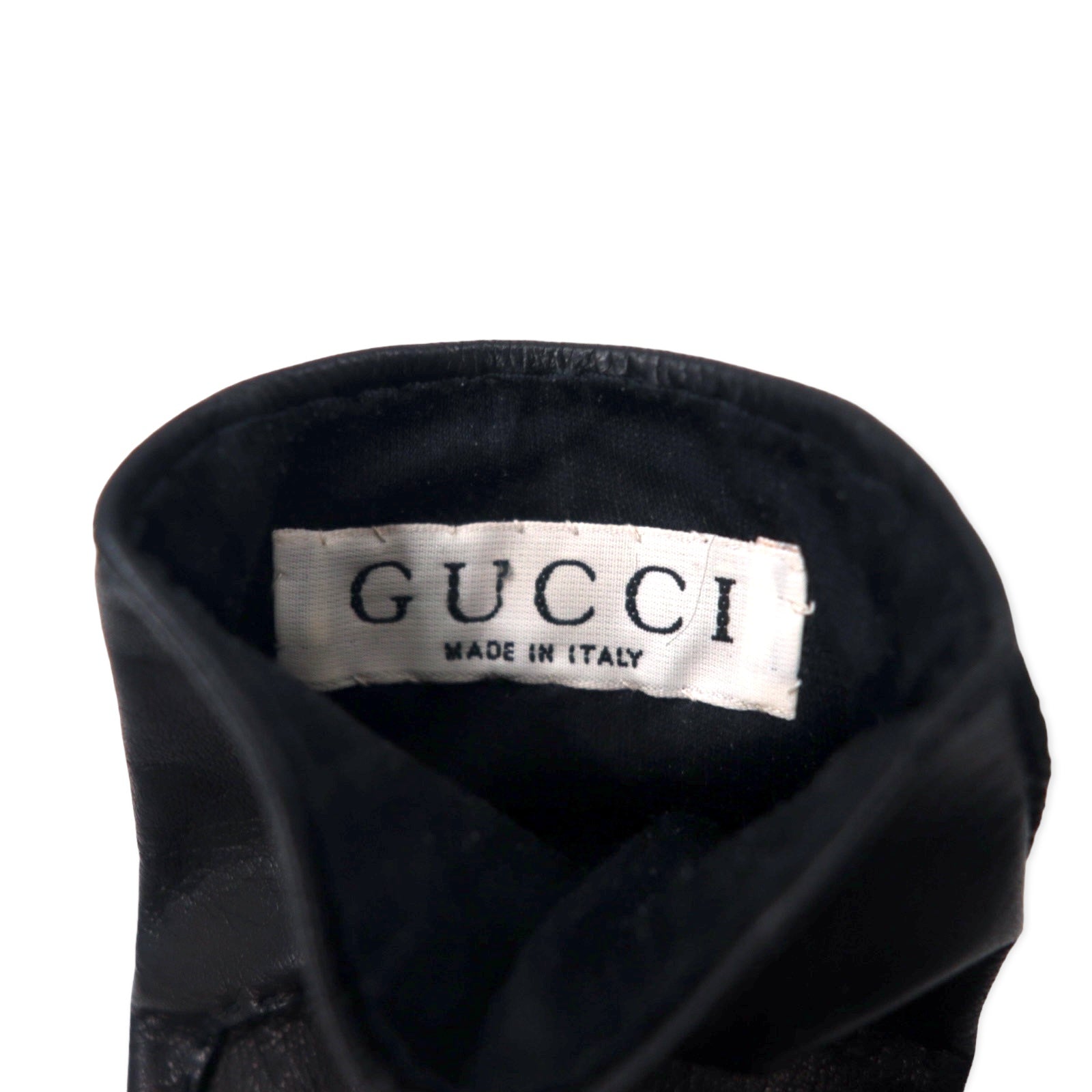 GUCCI Made in Italy Vecchia Gucci Guanti in pelle di cavallino Neri 6 con placca logo GG da donna