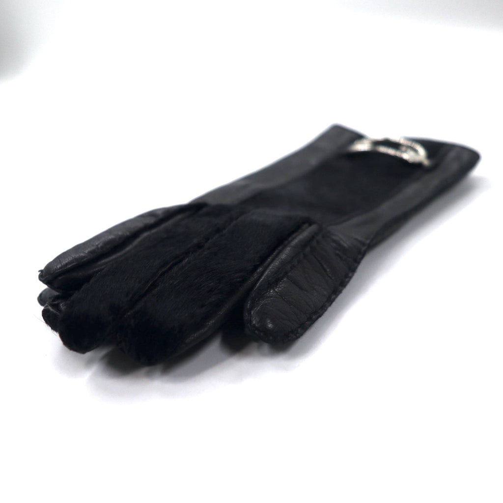 GUCCI Made in Italy Vecchia Gucci Guanti in pelle di cavallino Neri 6 con placca logo GG da donna