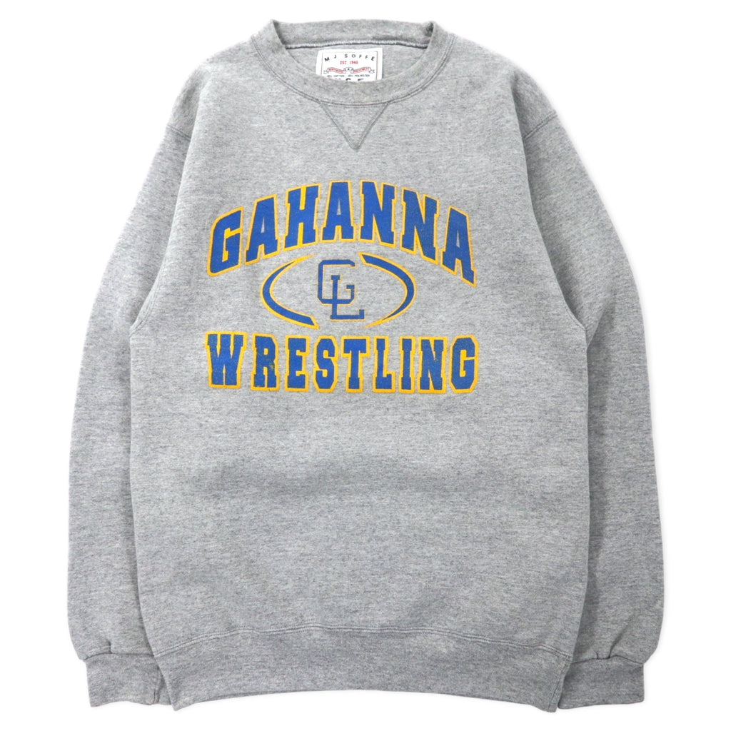 M.J. SOFFE USA製 Anni '90 College Stampa Felpa S Grigio Cotone Scollo a V GAHANNA WRESTLING