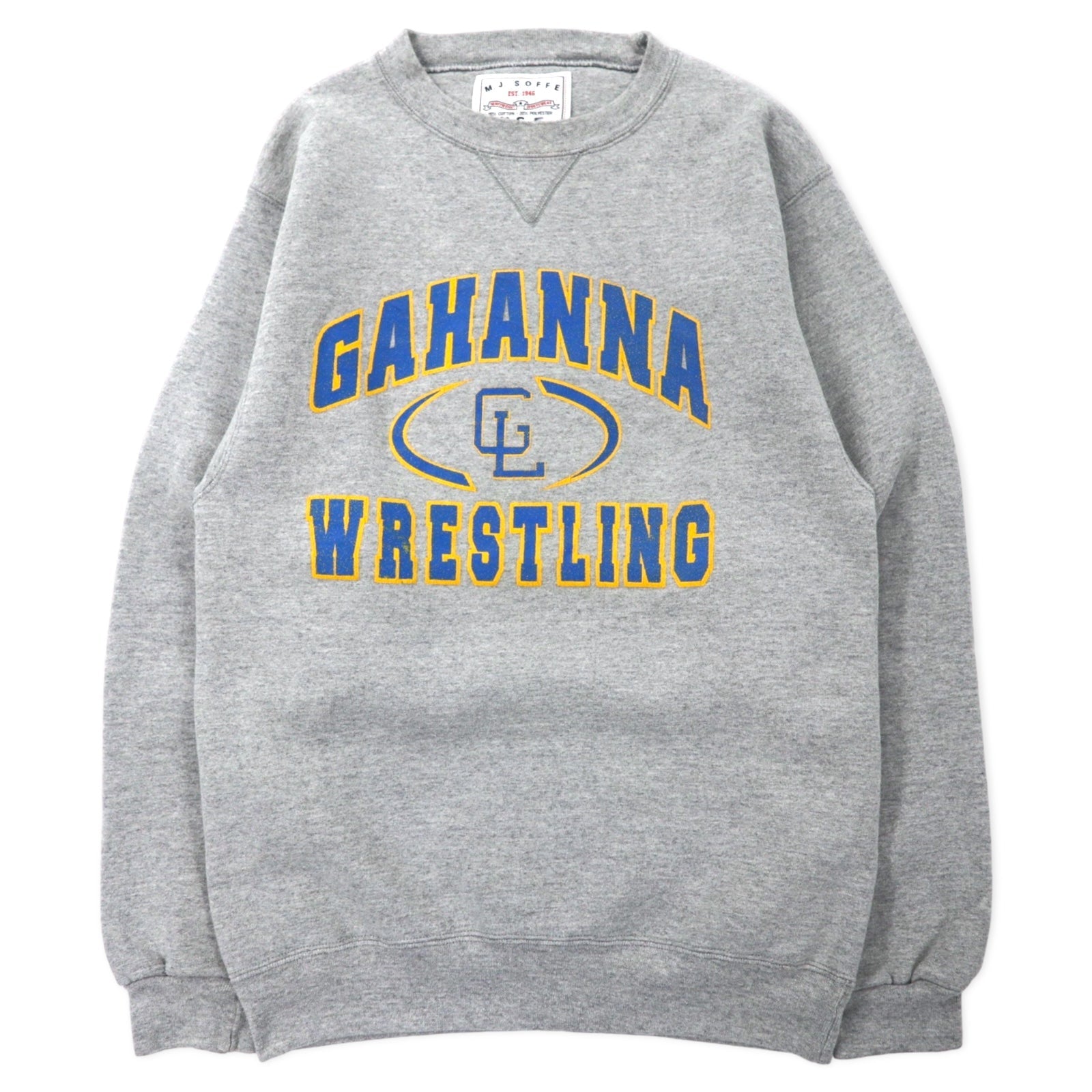 M.J. SOFFE USA製 Anni '90 College Stampa Felpa S Grigio Cotone Scollo a V GAHANNA WRESTLING