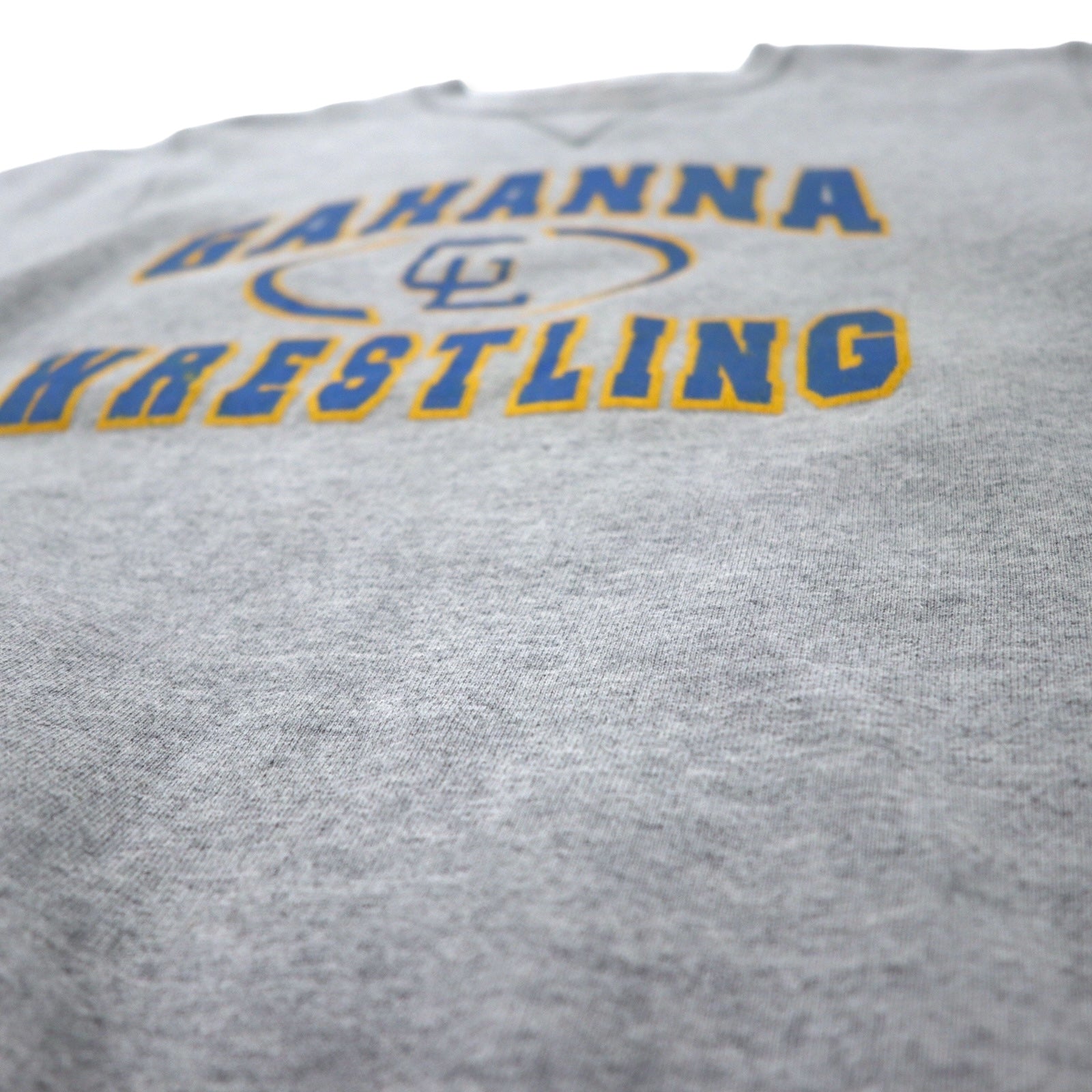 M.J. SOFFE USA製 Anni '90 College Stampa Felpa S Grigio Cotone Scollo a V GAHANNA WRESTLING