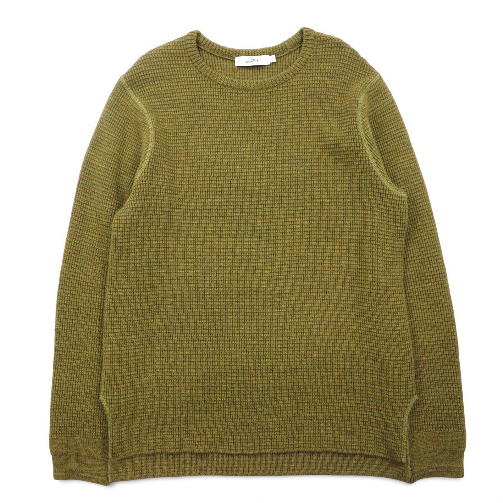 SUBTLE (Argento e Oro) Maglione in maglia waffle S Kaki Spacchi laterali 06-6226-8125 Fatto in Giappone