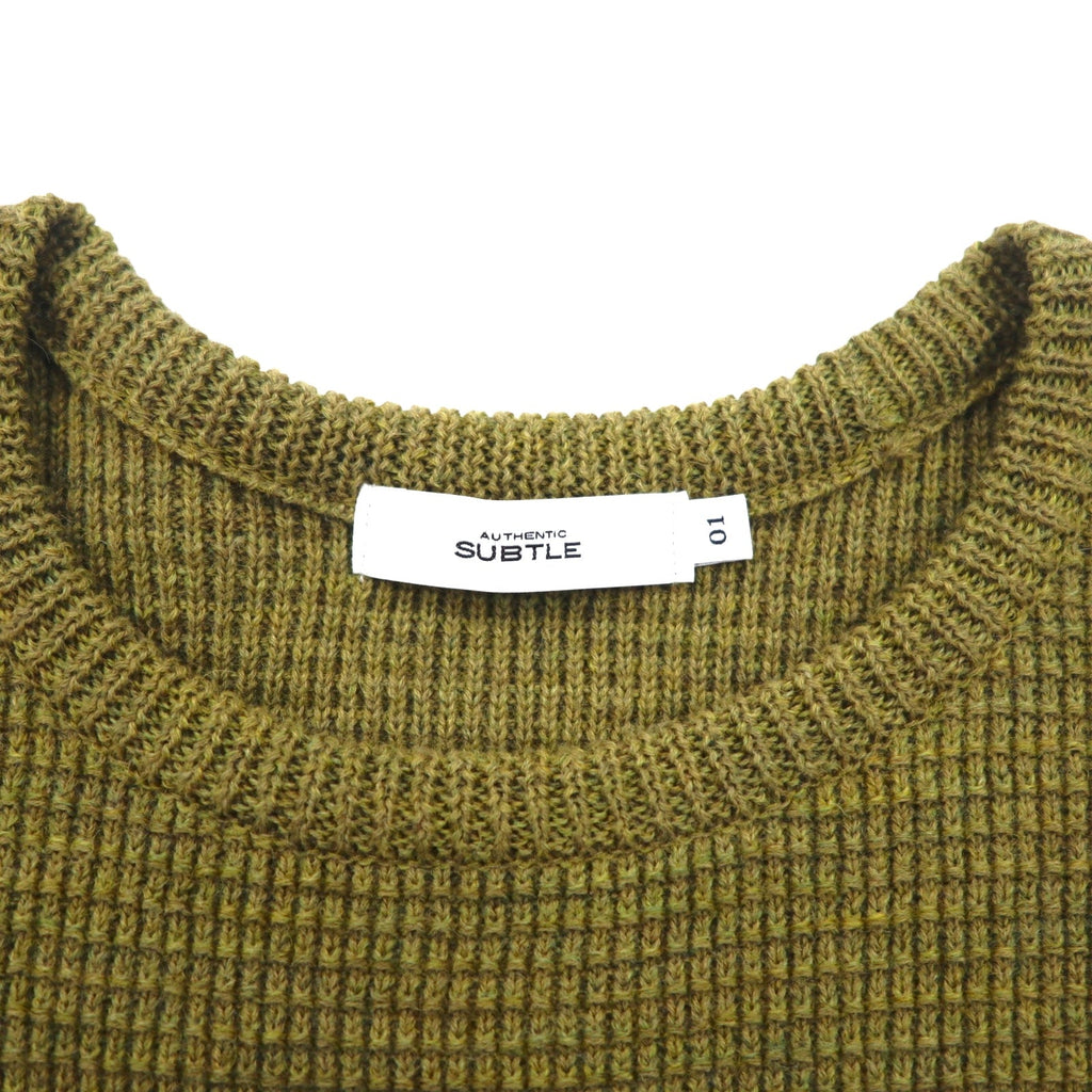 SUBTLE (Argento e Oro) Maglione in maglia waffle S Kaki Spacchi laterali 06-6226-8125 Fatto in Giappone
