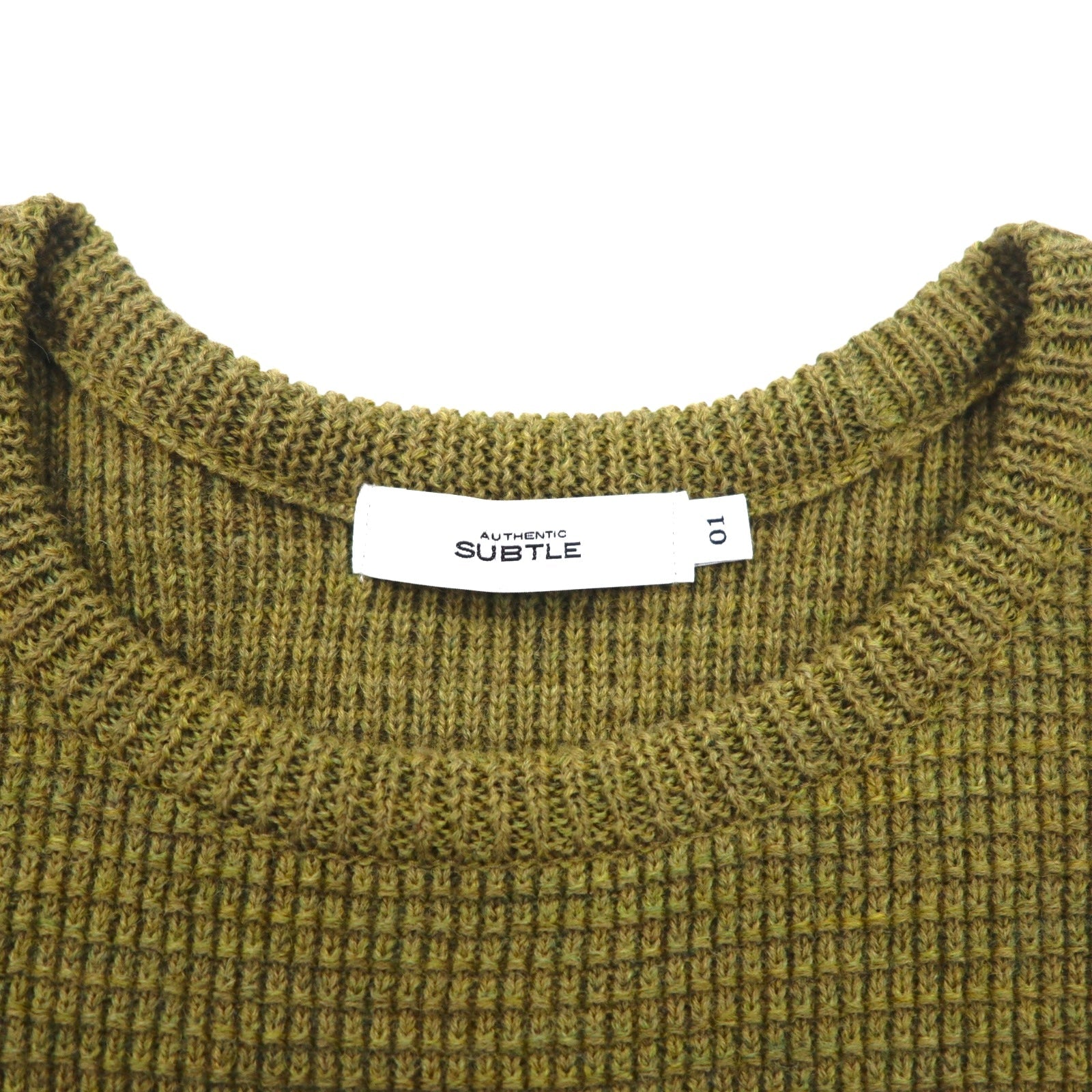 SUBTLE (Argento e Oro) Maglione in maglia waffle S Kaki Spacchi laterali 06-6226-8125 Fatto in Giappone