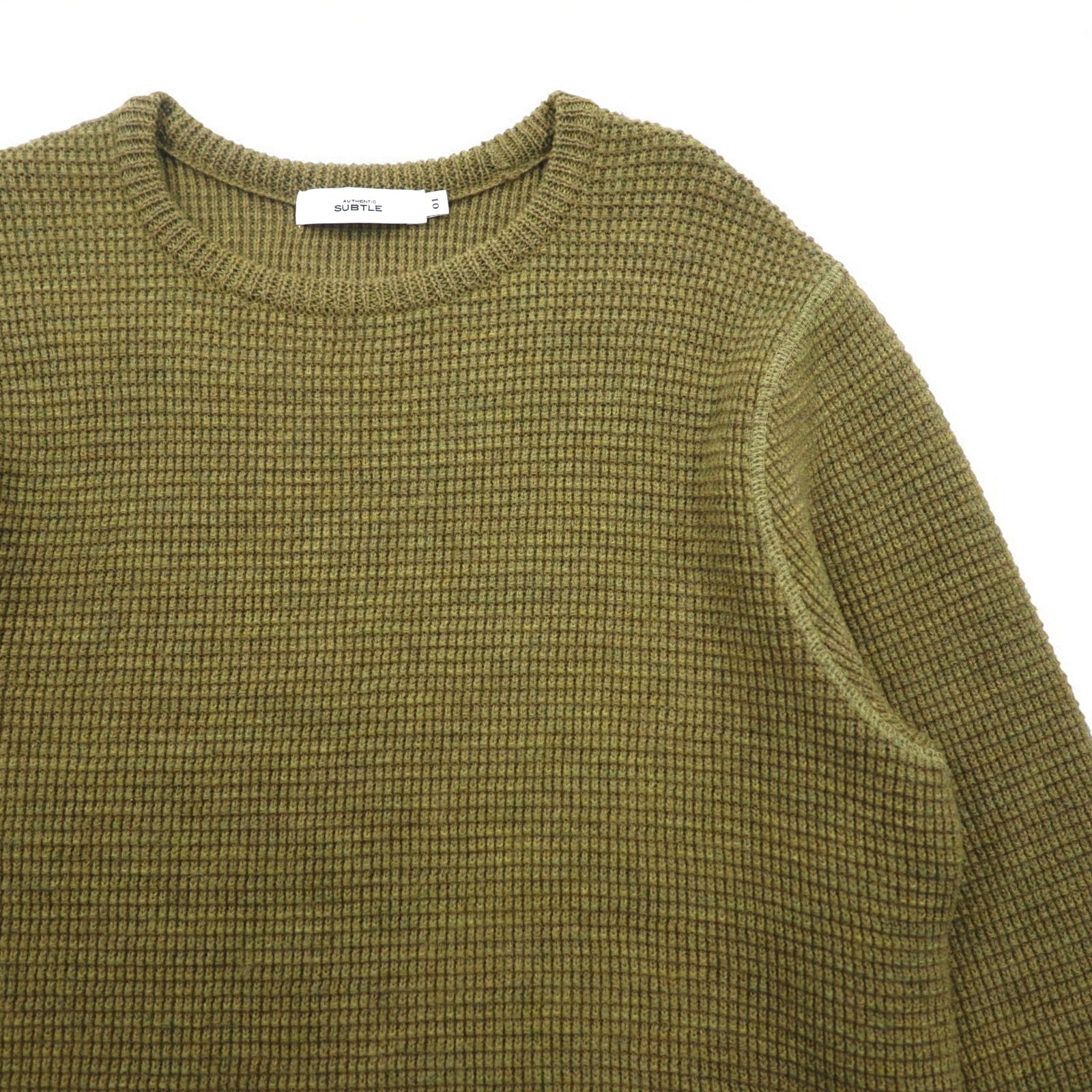 SUBTLE (Argento e Oro) Maglione in maglia waffle S Kaki Spacchi laterali 06-6226-8125 Fatto in Giappone