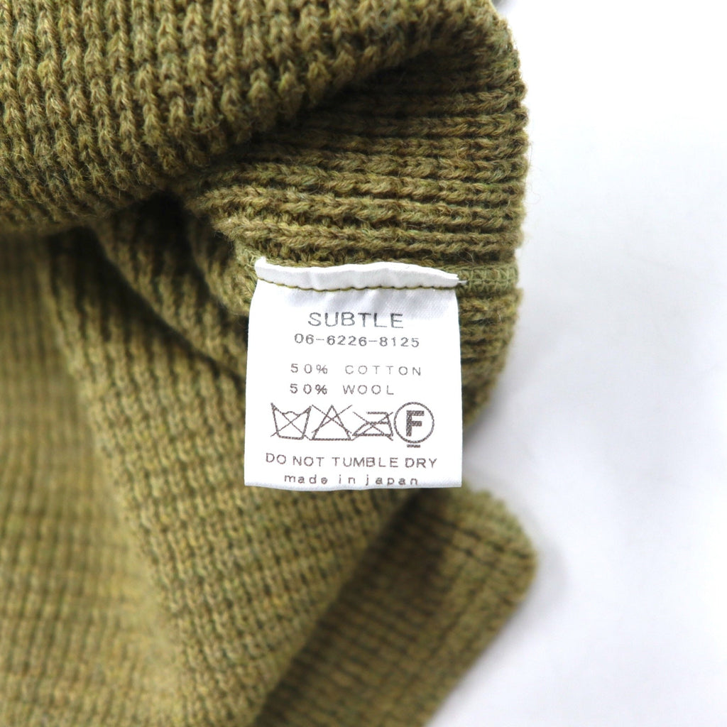 SUBTLE (Argento e Oro) Maglione in maglia waffle S Kaki Spacchi laterali 06-6226-8125 Fatto in Giappone