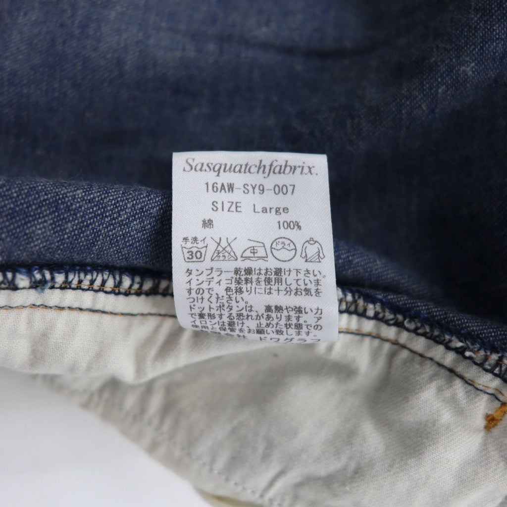 Sasquatchfabrix. デニム ビッグシャツ ジャケット L インディゴ ブルー カットオフ Denim Big Shirt - 3rd TYPE 16AW-SY9-007 日本製