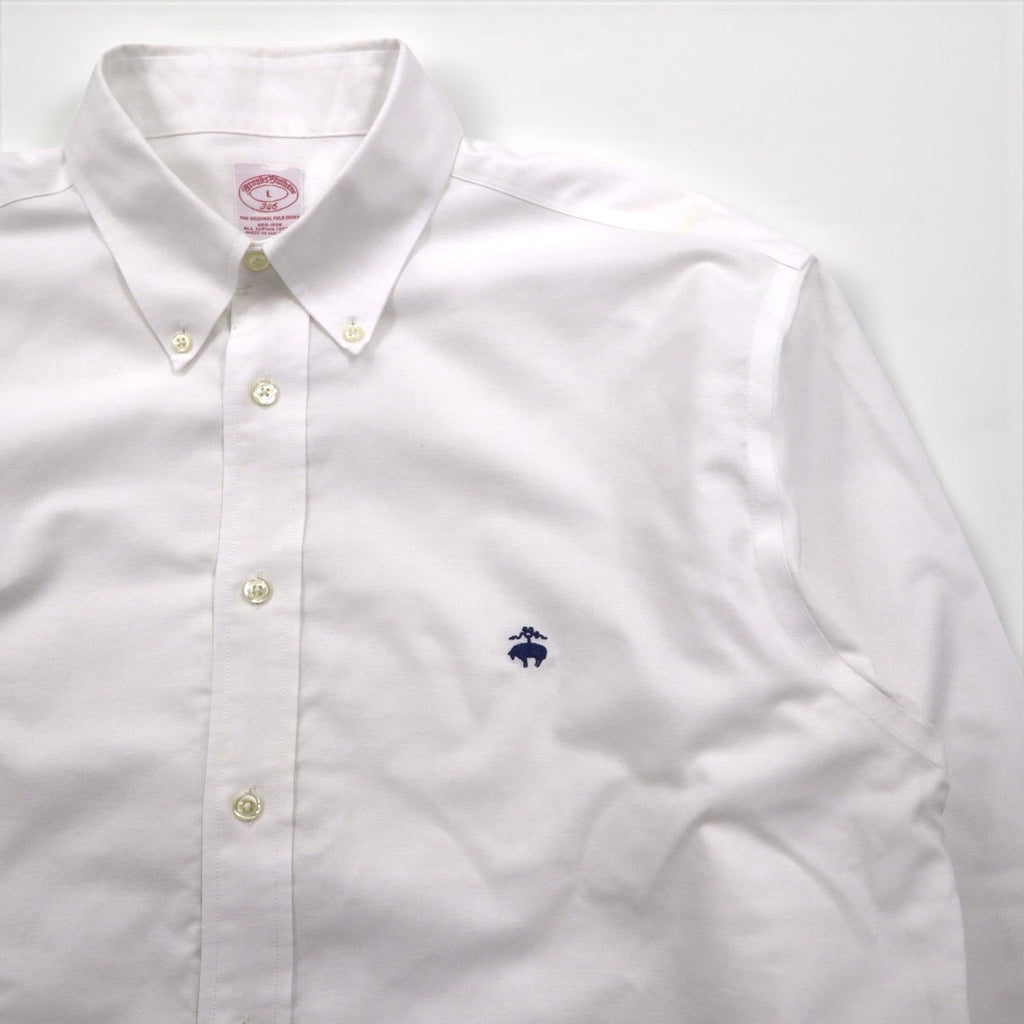 Brooks Brothers オックスフォード ボタンダウン シャツ L スーピマコットン ホワイト ノンアイロン ワンポイントロゴ