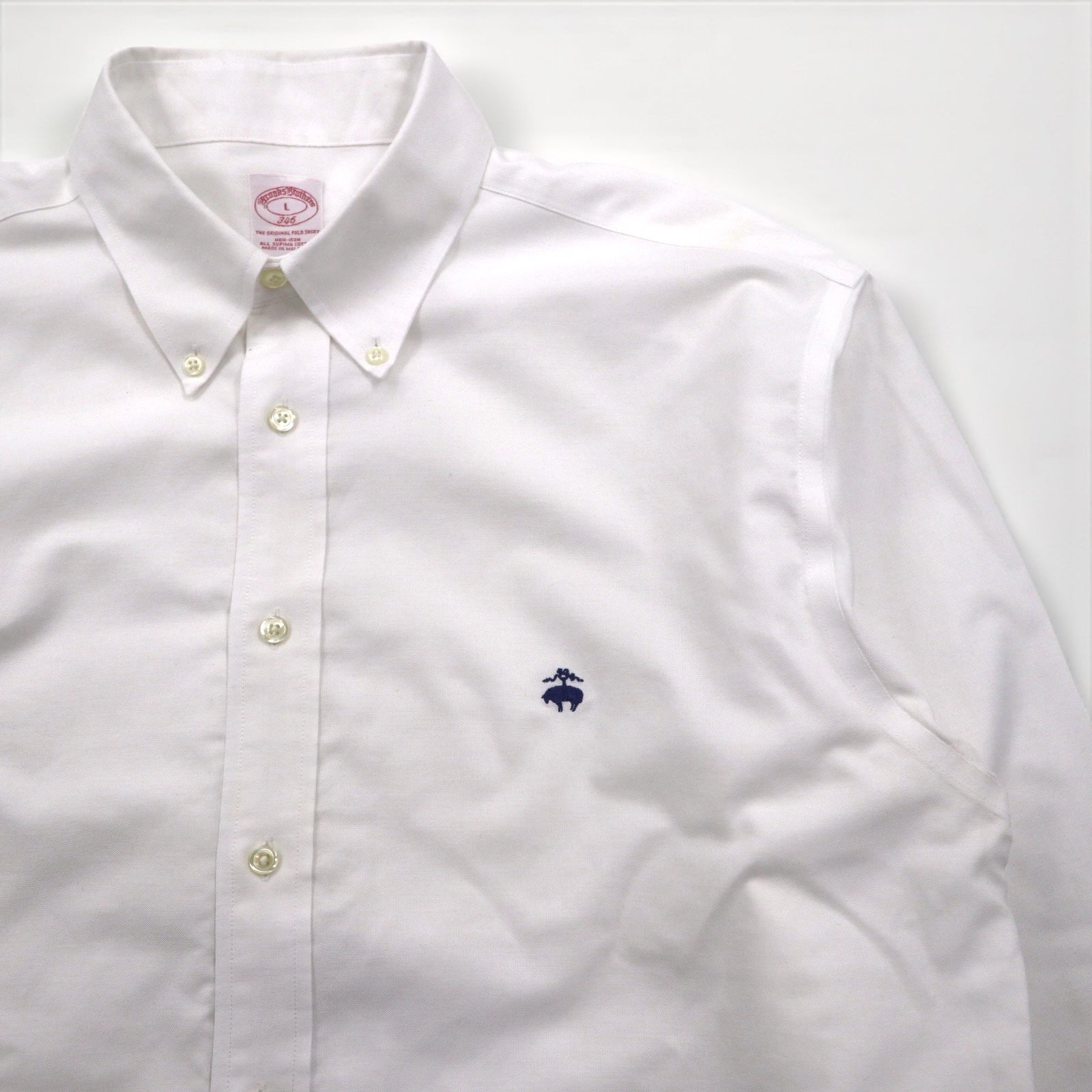 Brooks Brothers オックスフォード ボタンダウン シャツ L スーピマコットン ホワイト ノンアイロン ワンポイントロゴ