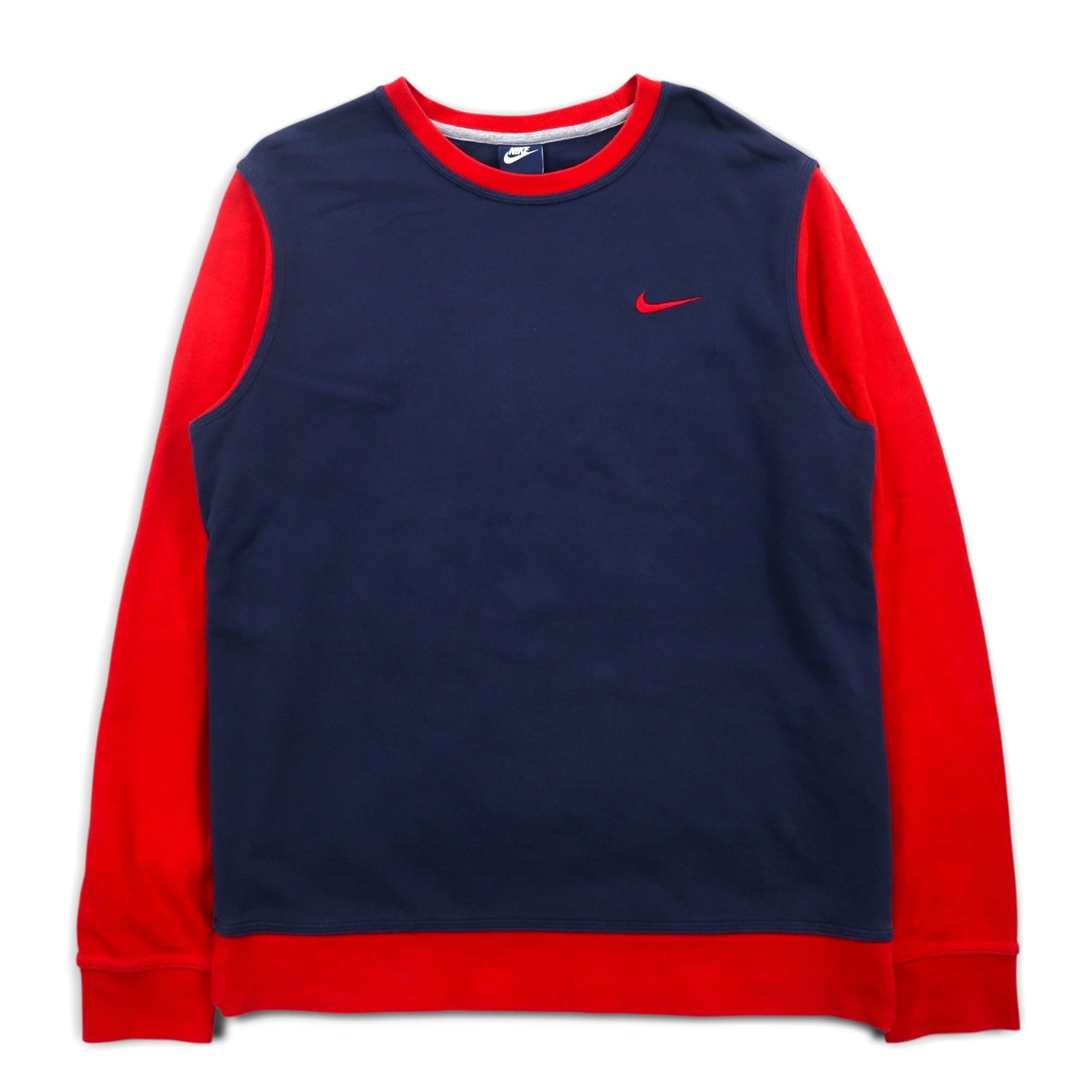 Felpa girocollo NIKE Club French Terry, taglia XL, blu navy, Swoosh rosso, 637903-451