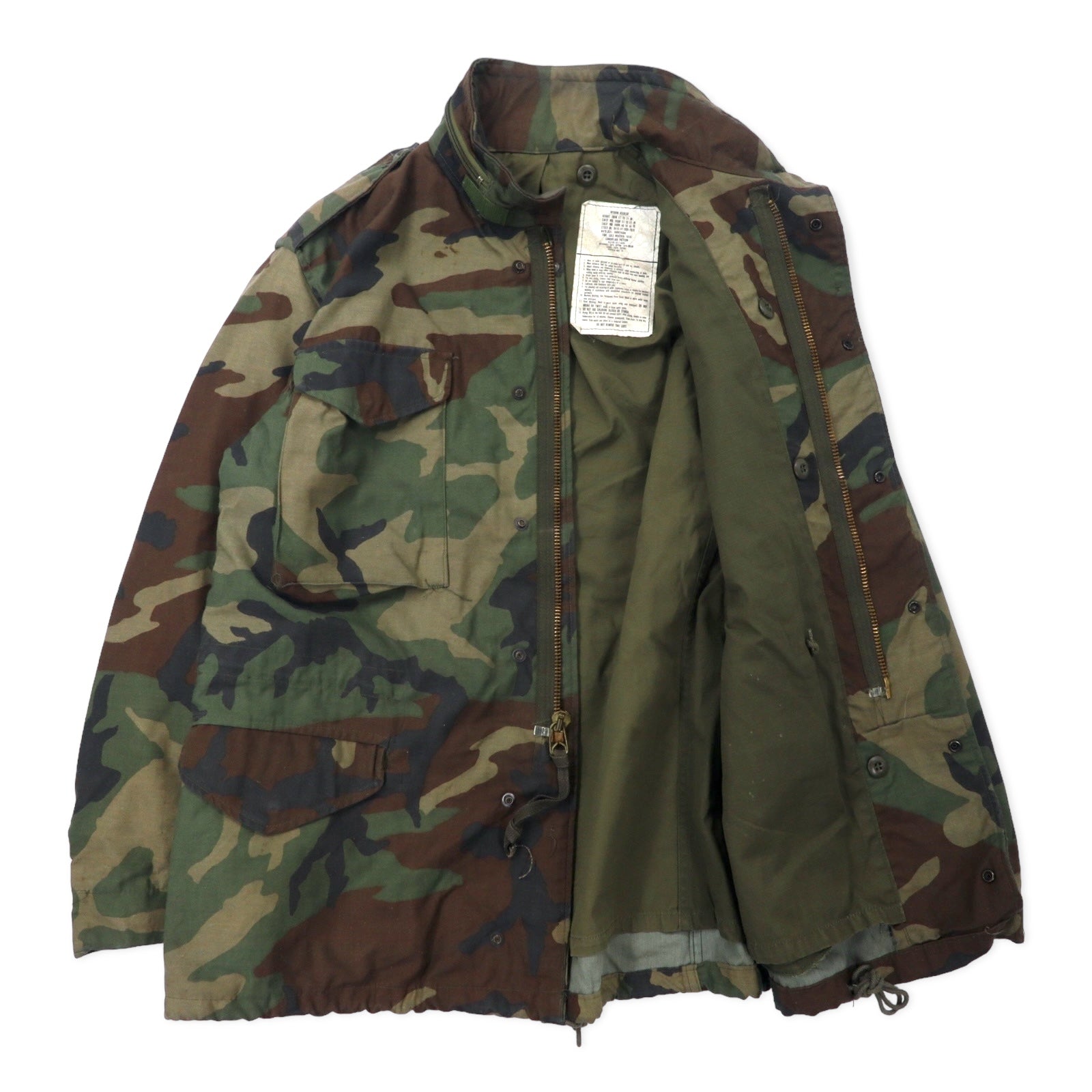 US ARMY anni '80 M-65 Field Jacket M Kaki Mimetico Cotone con Cappuccio a Scomparsa Militare 8415-01-099-7835 WINFIELD MFG.