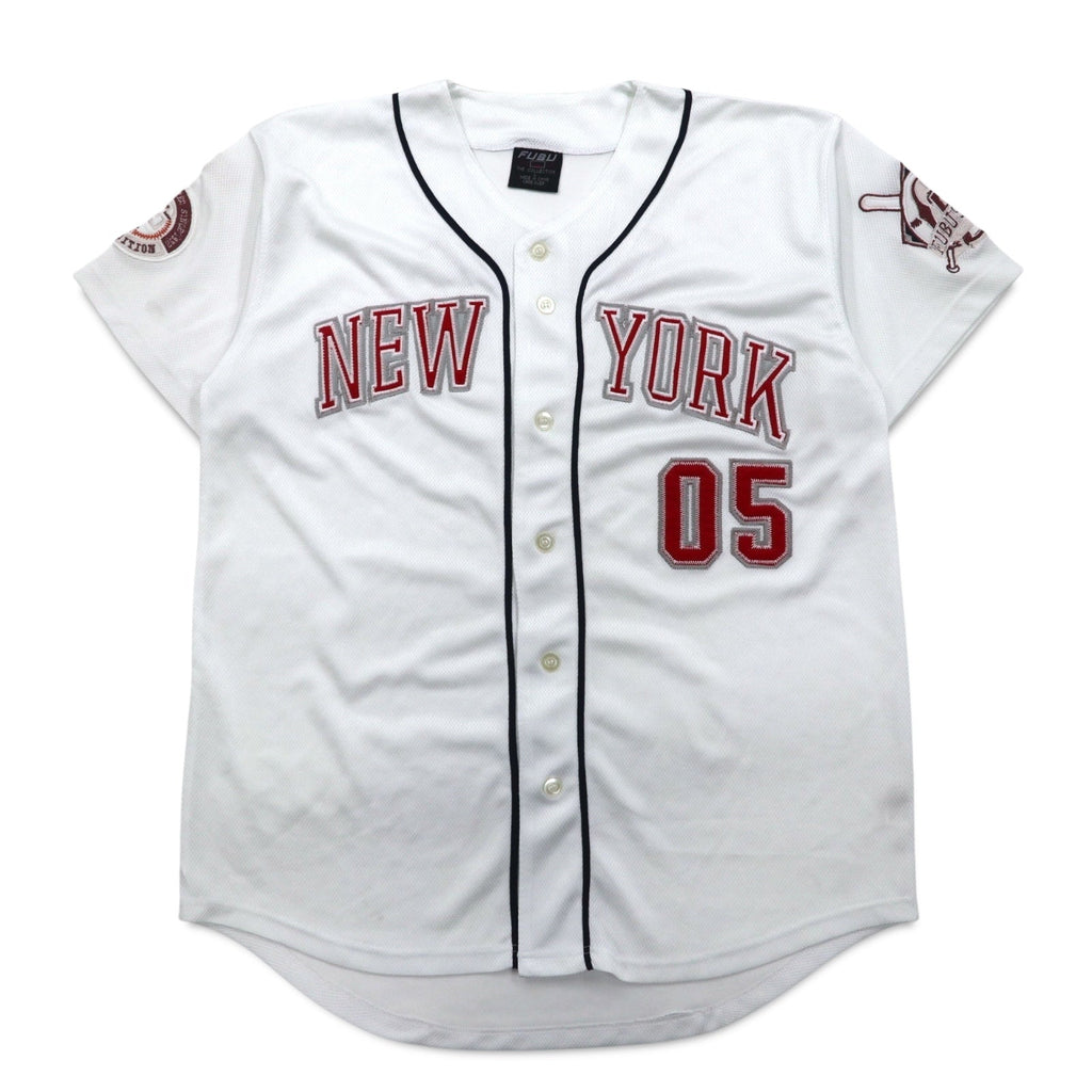 FUBU Anni '90 Maglia da baseball L Bianca Toppa NEW YORK