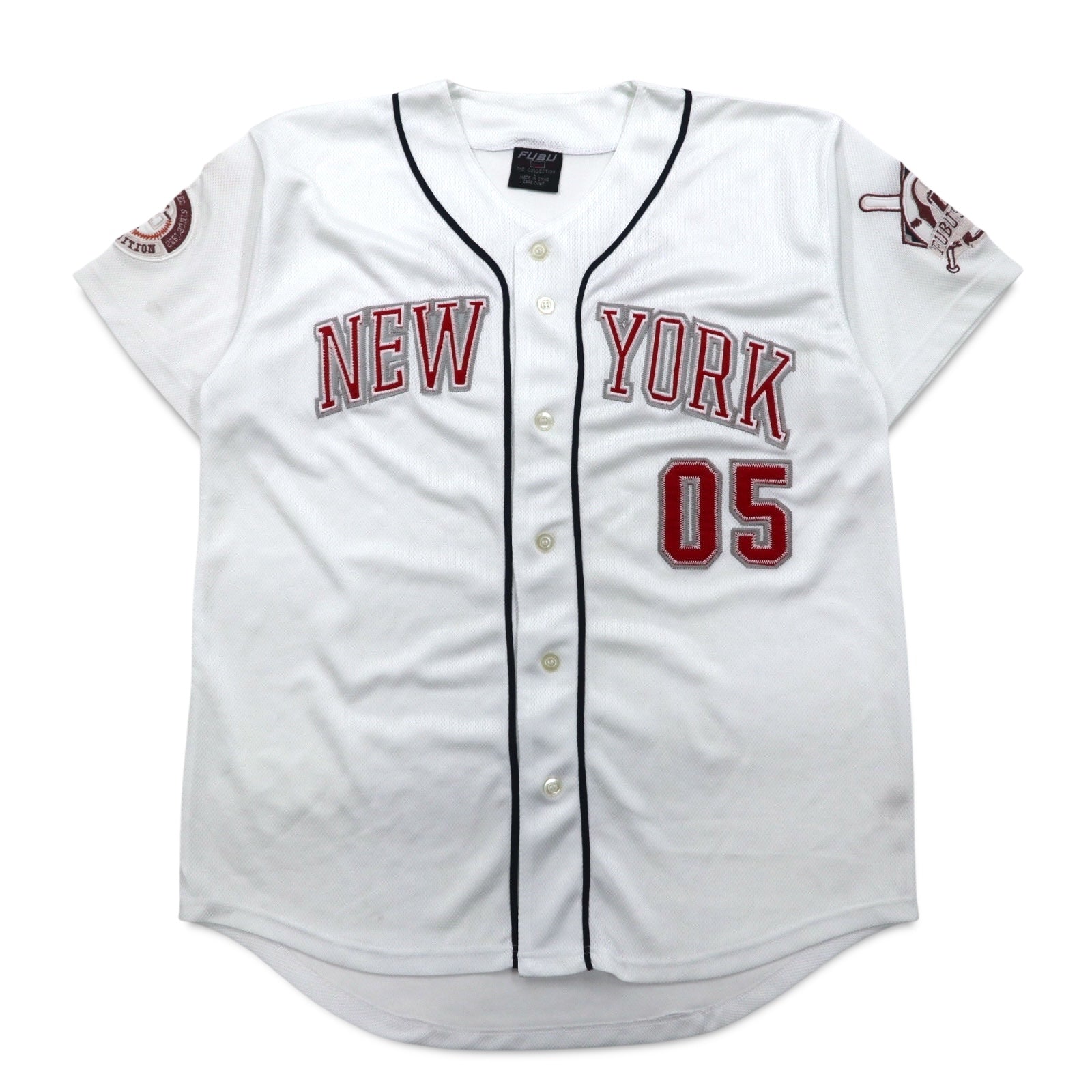 FUBU Anni '90 Maglia da baseball L Bianca Toppa NEW YORK