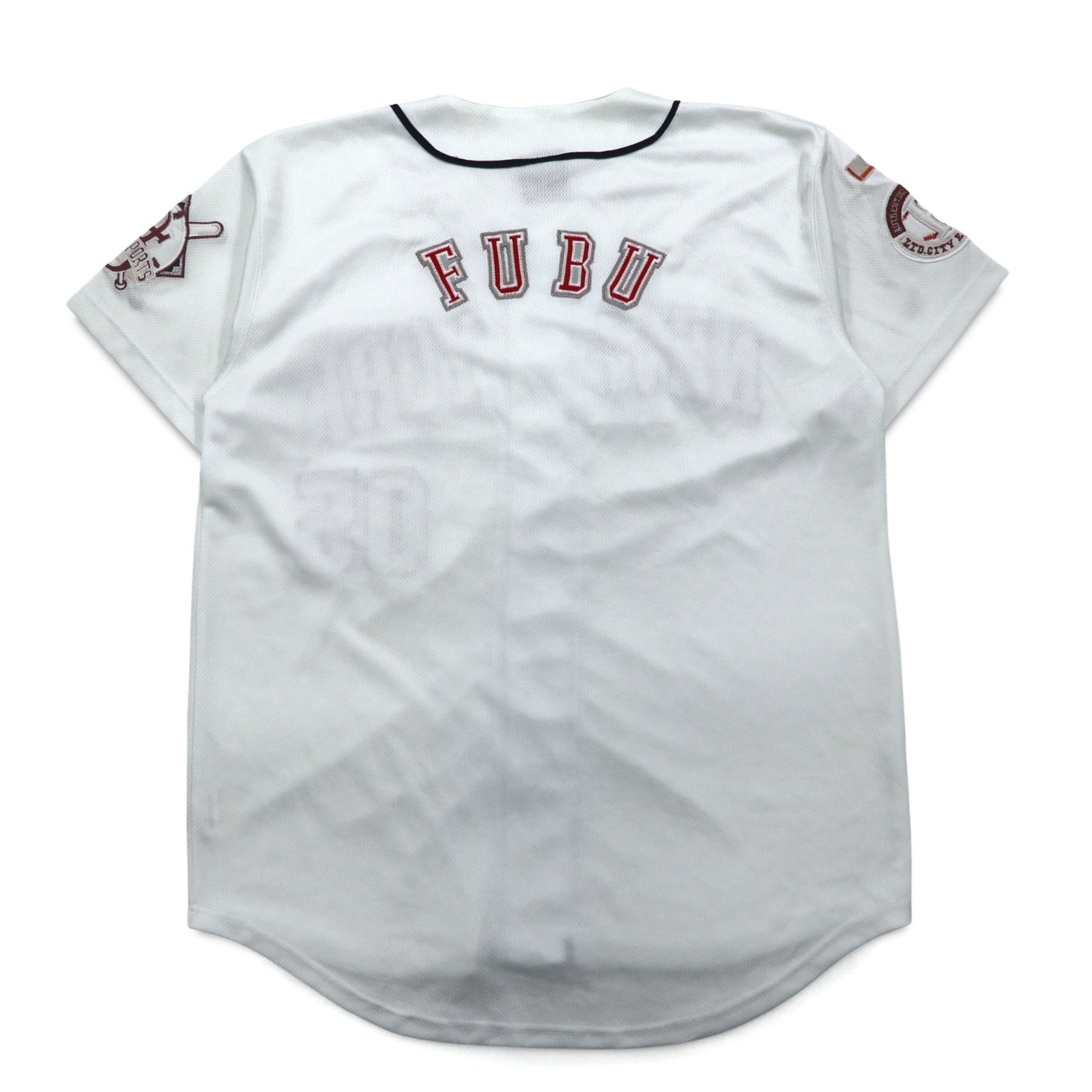 FUBU Anni '90 Maglia da baseball L Bianca Toppa NEW YORK