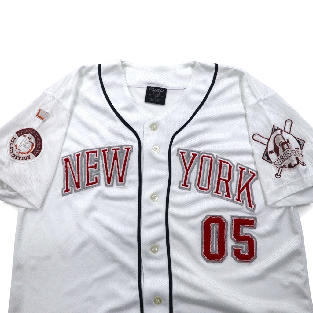 FUBU Anni '90 Maglia da baseball L Bianca Toppa NEW YORK