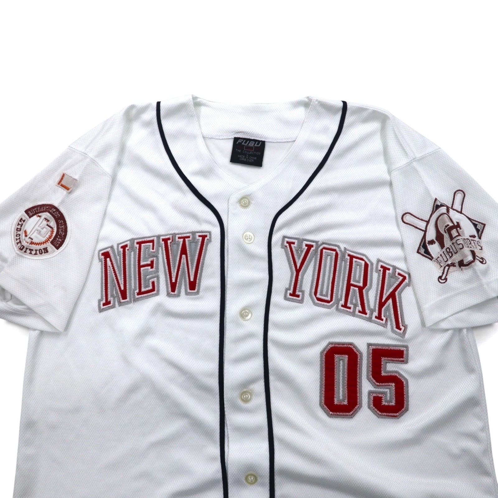 FUBU Anni '90 Maglia da baseball L Bianca Toppa NEW YORK