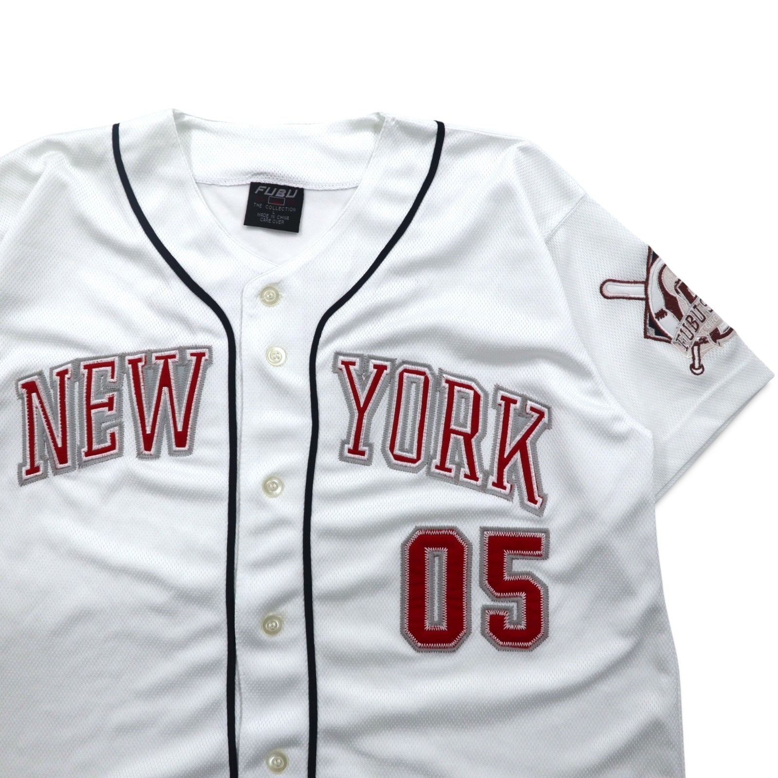 FUBU Anni '90 Maglia da baseball L Bianca Toppa NEW YORK