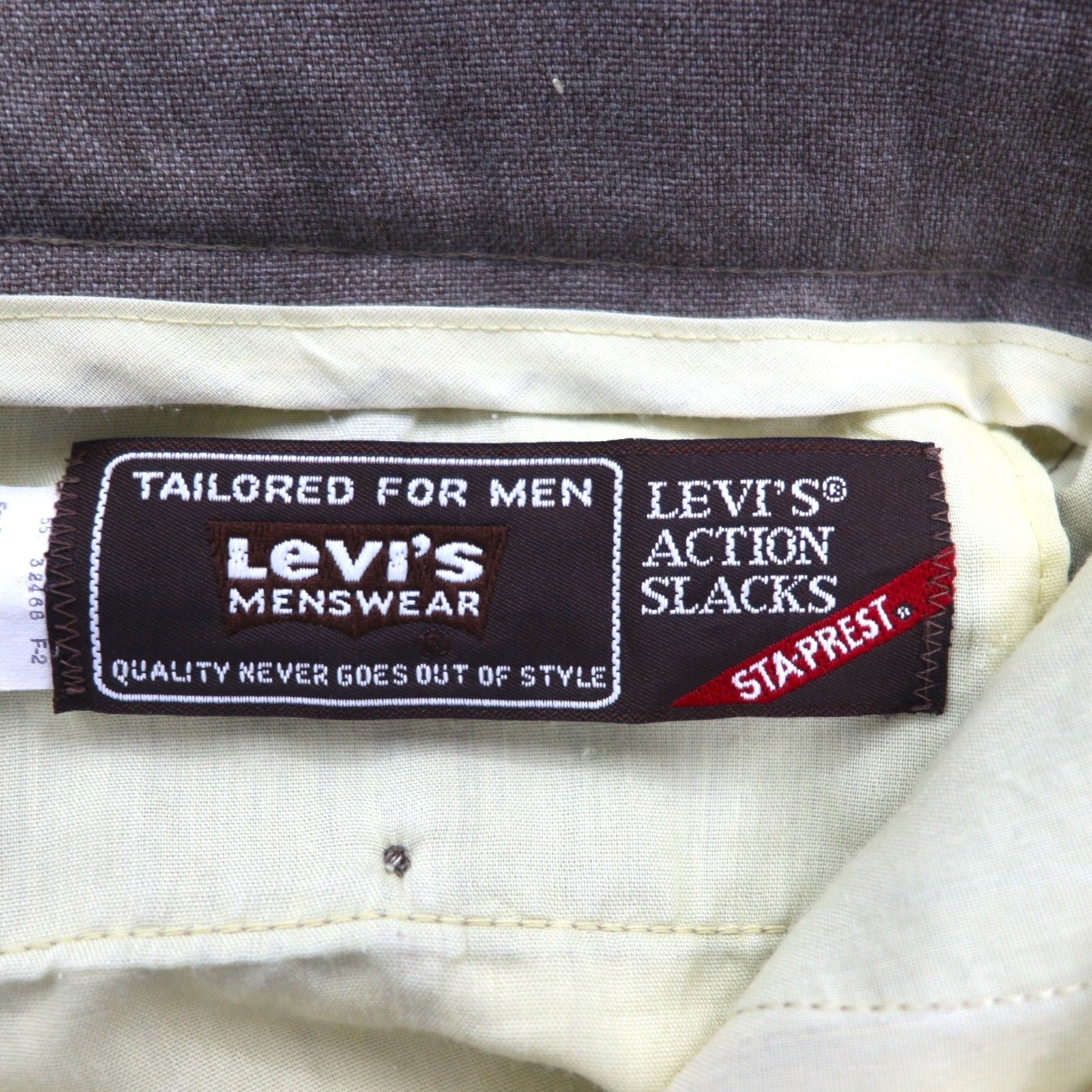 Levi's anni '80 Made in USA Action Slacks STA-PREST Pantaloni con piega L Marrone Zip Rocket TALON