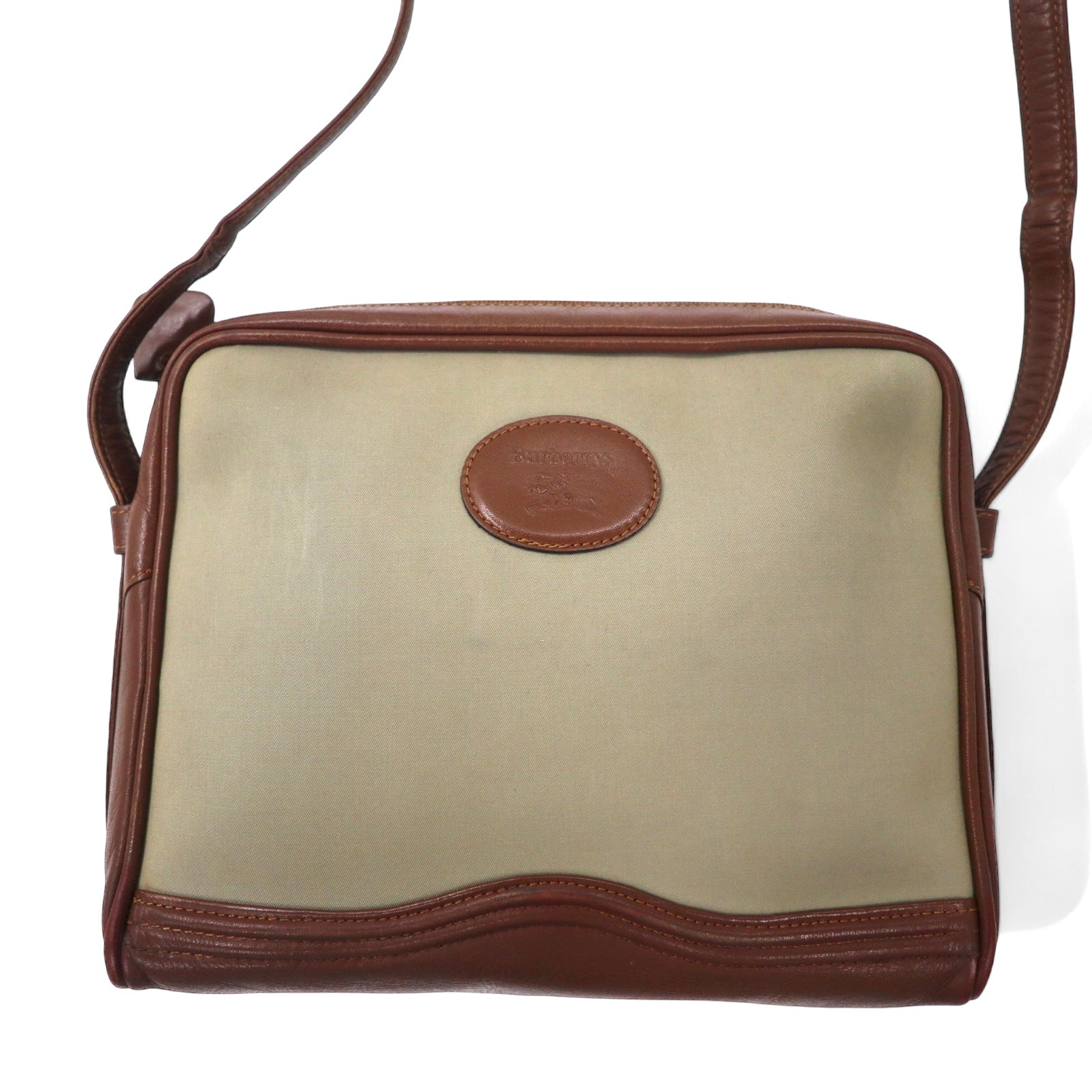 Burberrys Borsa a Spalla Vintage Marrone Nylon Canvas Pelle Interno Nova Check