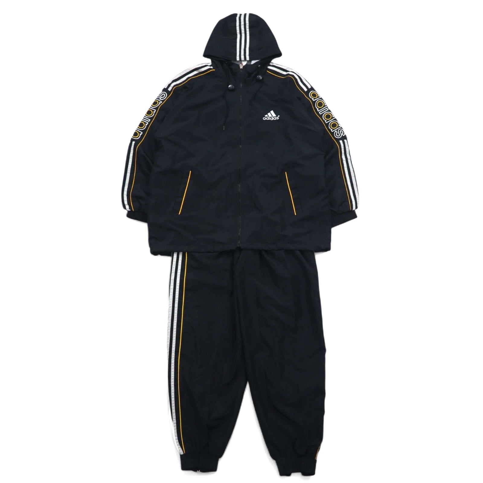 adidas anni '90 tuta sportiva giacca e pantaloni taglia L, nero, poliestere, 3 strisce, logo ricamato sul retro