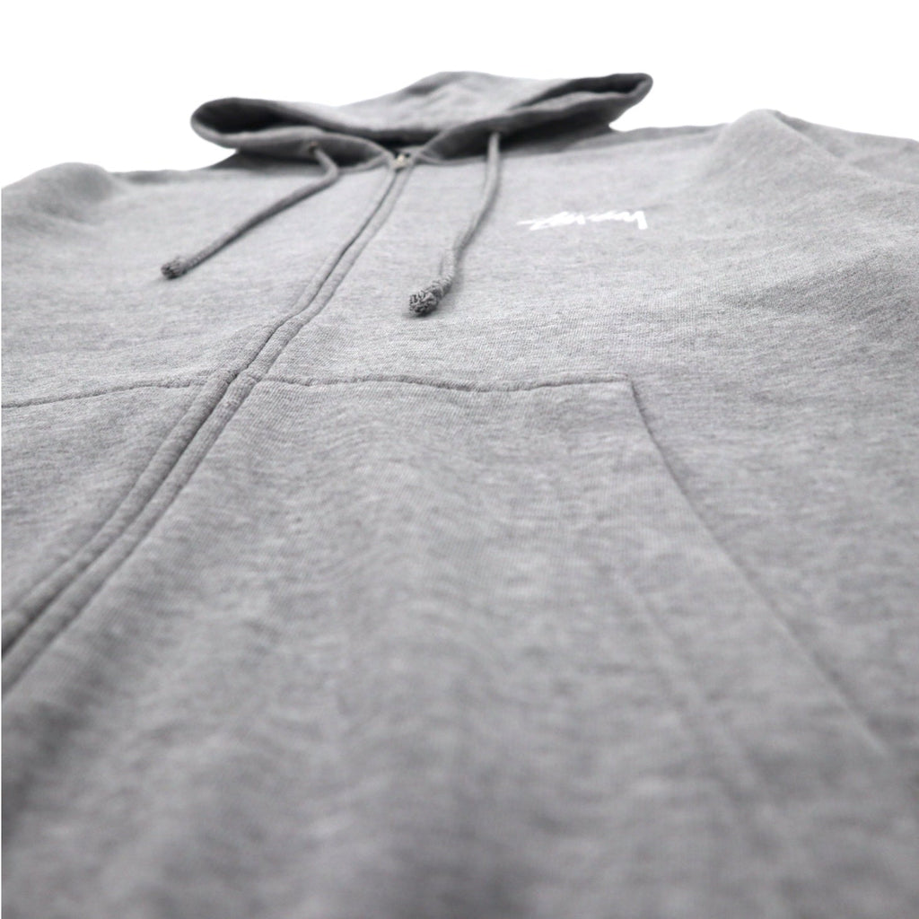 STUSSY 00年代 USA製 フルジップパーカー L グレー YESTERDAY TODAY TOMORROW バックロゴプリント