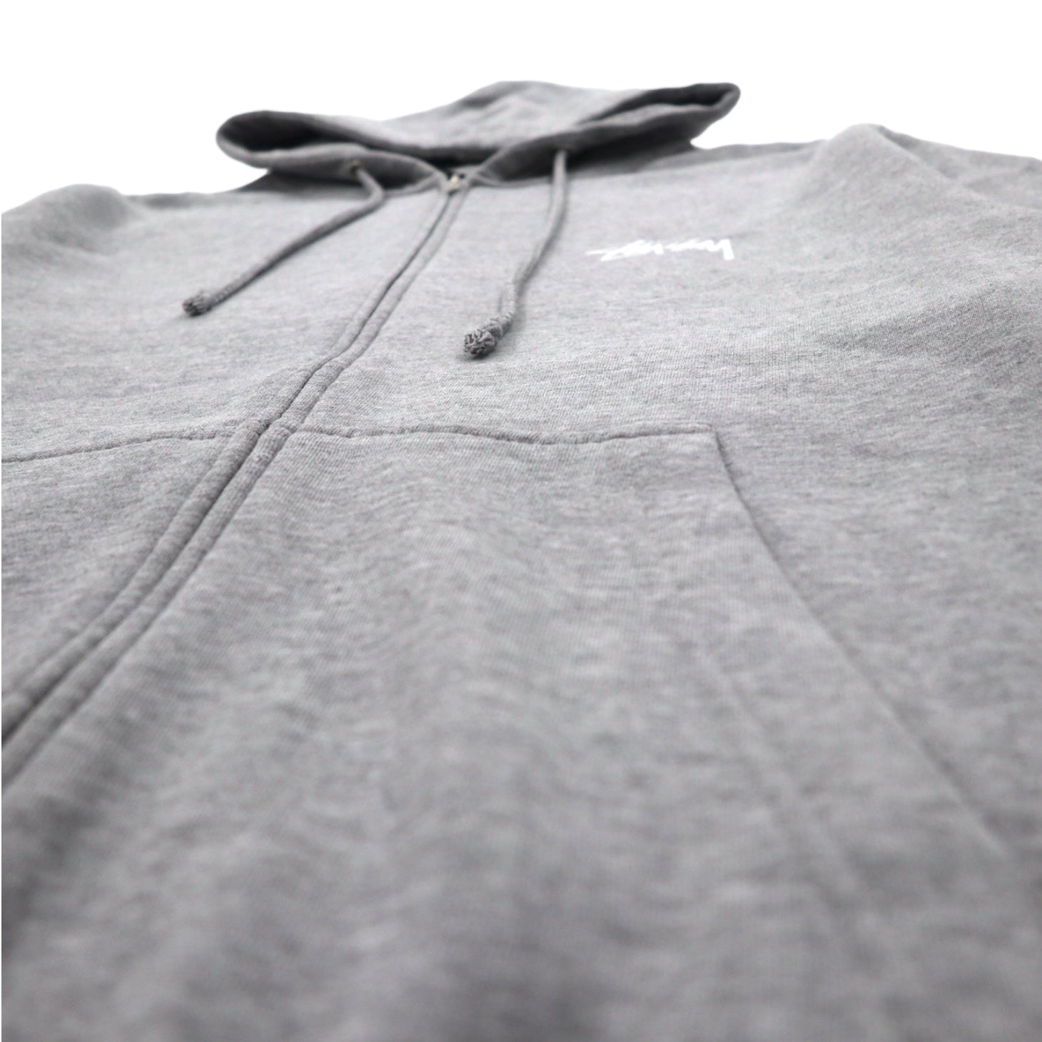 STUSSY anni 2000 Prodotto negli USA Felpa con cappuccio full zip L Grigio YESTERDAY TODAY TOMORROW Stampa logo sul retro