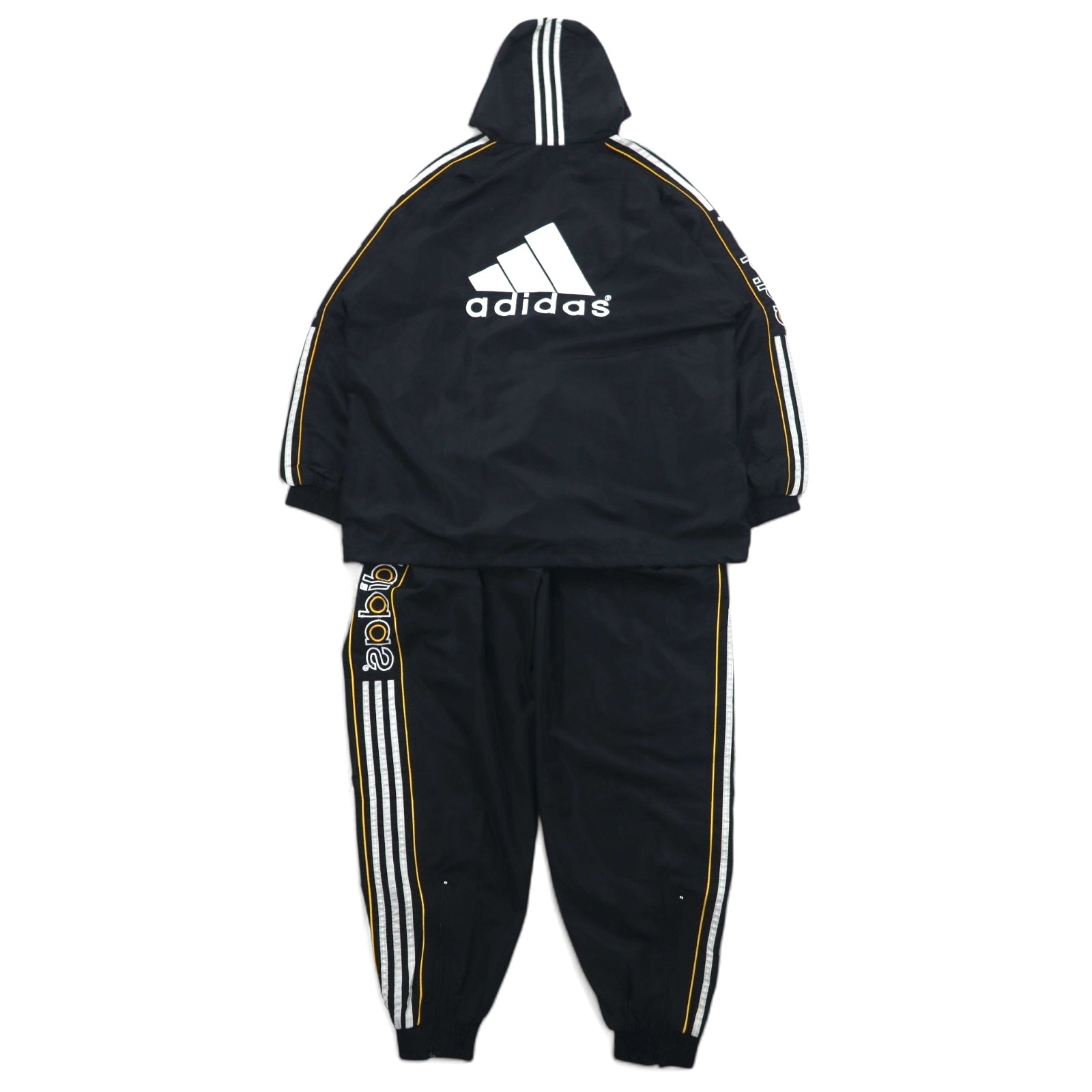 adidas anni '90 tuta sportiva giacca e pantaloni taglia L, nero, poliestere, 3 strisce, logo ricamato sul retro