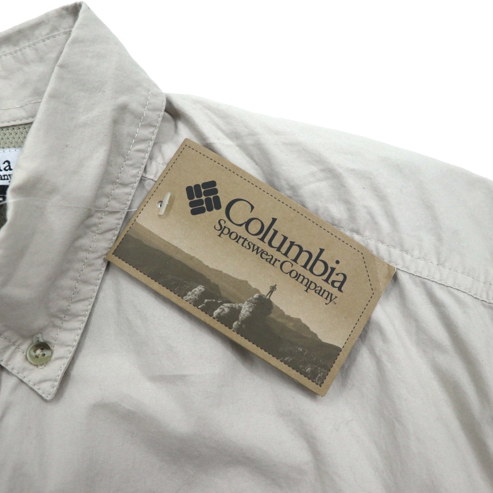 Columbia camicia a maniche corte abbottonata da pesca, taglia M, beige, poliestere, Marquam Trail S/S Shirt AM7240, Made in Sri Lanka, nuovo con etichette