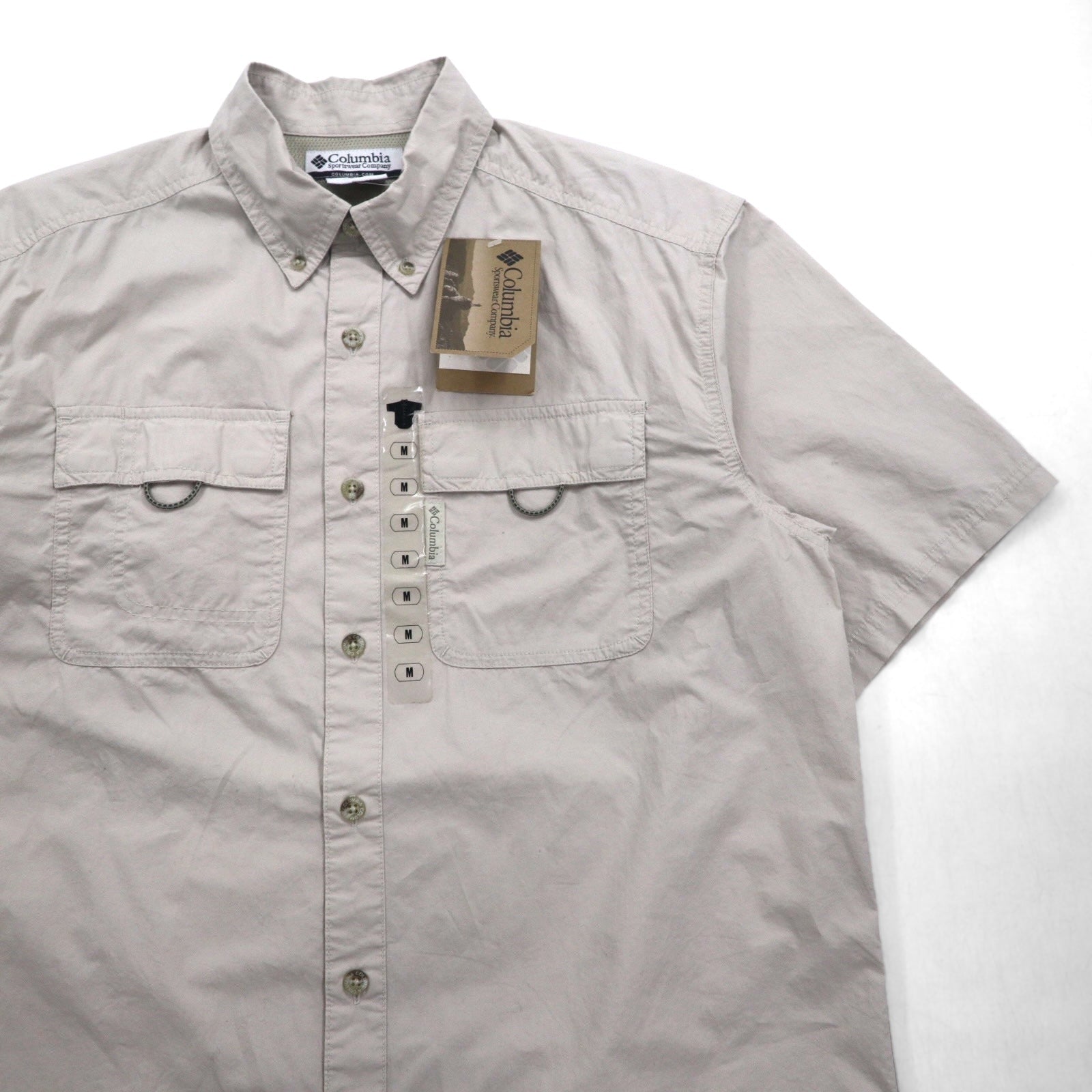 Columbia camicia a maniche corte abbottonata da pesca, taglia M, beige, poliestere, Marquam Trail S/S Shirt AM7240, Made in Sri Lanka, nuovo con etichette