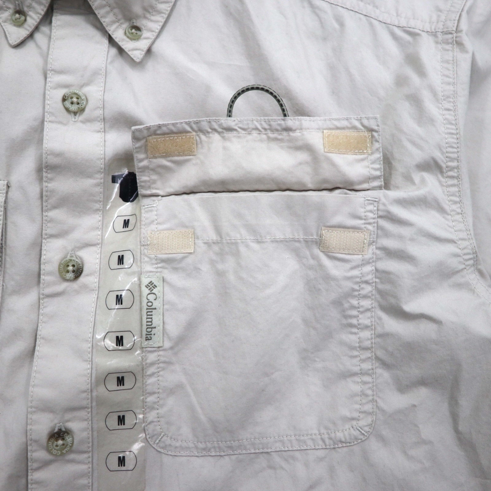 Columbia camicia a maniche corte abbottonata da pesca, taglia M, beige, poliestere, Marquam Trail S/S Shirt AM7240, Made in Sri Lanka, nuovo con etichette