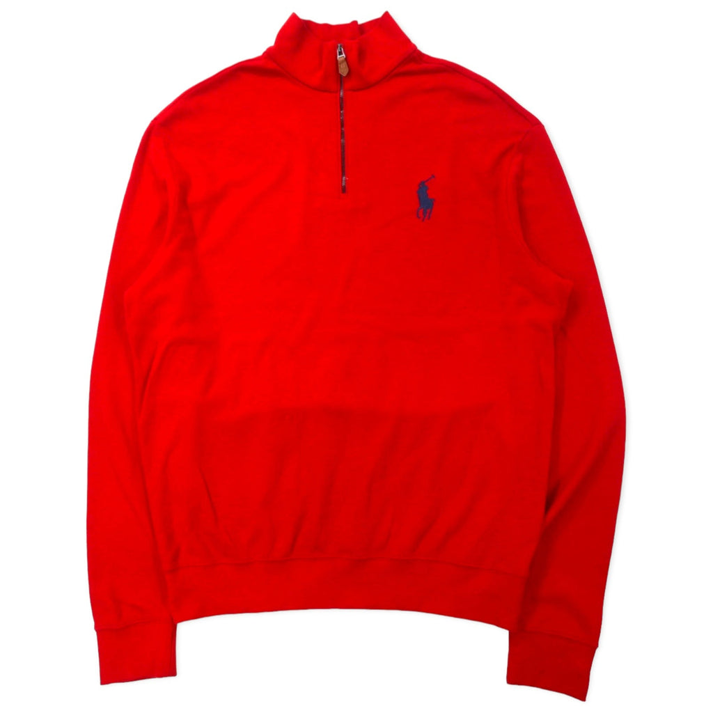 POLO GOLF RALPH LAUREN felpa con mezza zip M rossa in cotone con ricamo pony, made in Perù