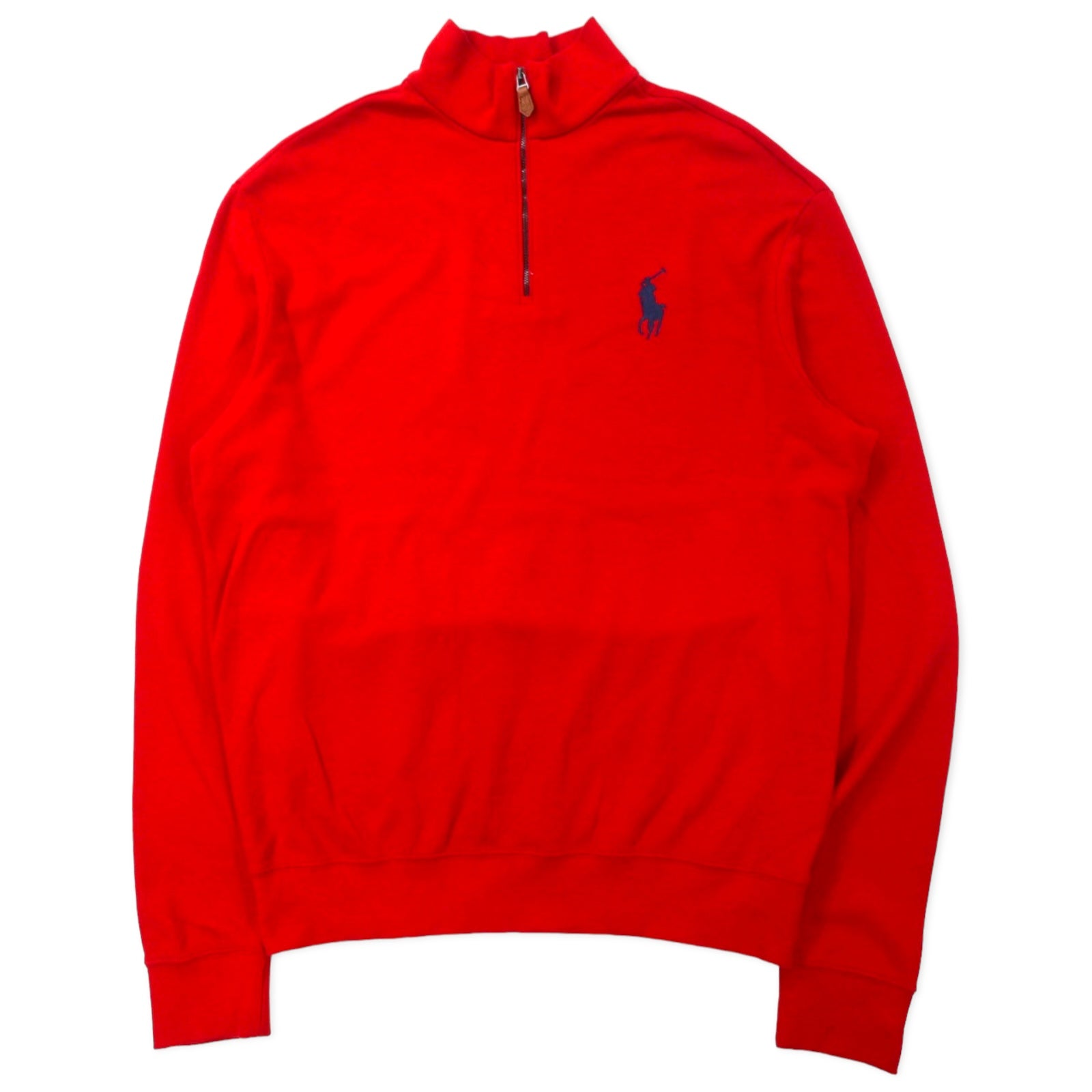 POLO GOLF RALPH LAUREN felpa con mezza zip M rossa in cotone con ricamo pony, made in Perù