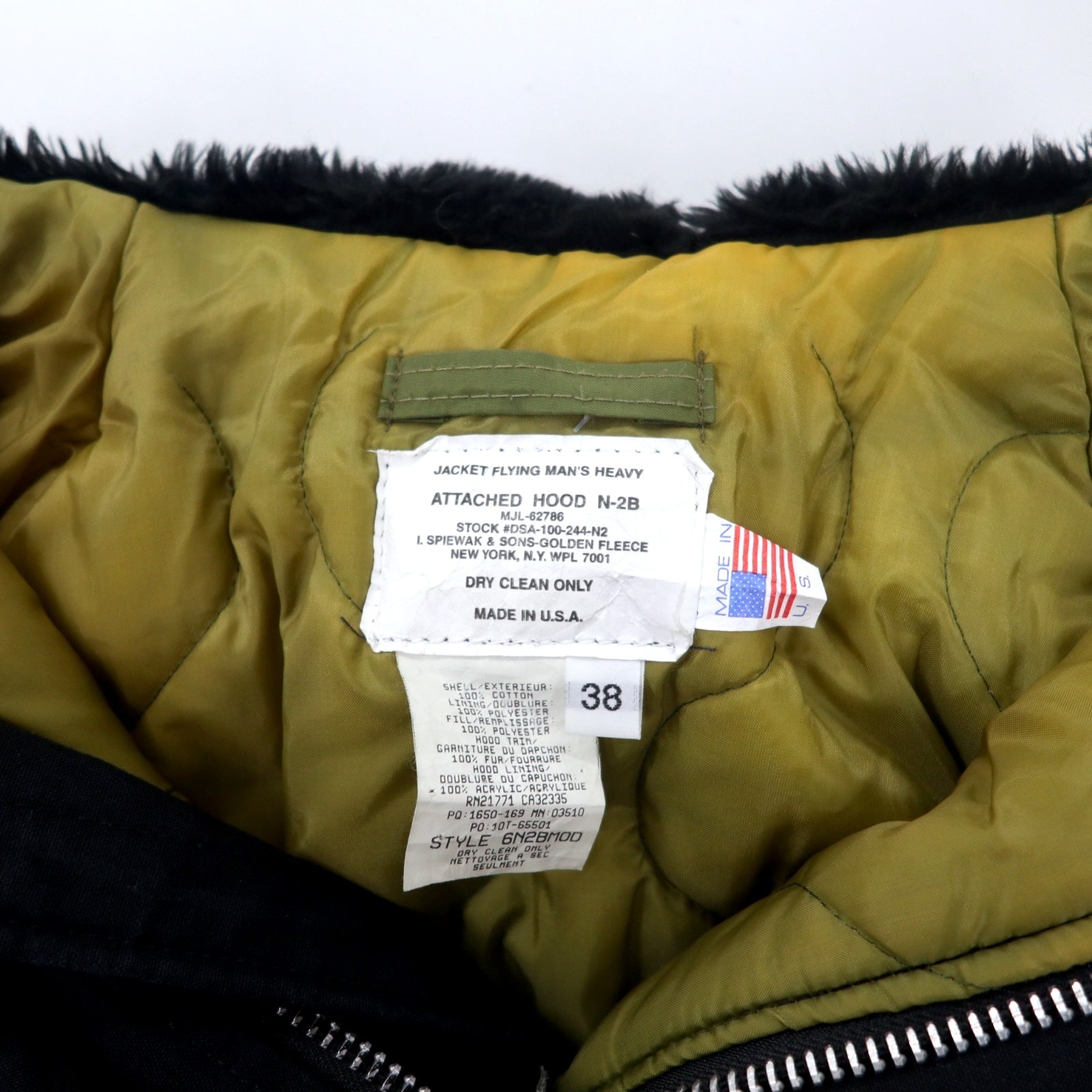 SPIEWAK & SONS GOLDEN FLEECE USA N-2B Giacca da volo 38 Nero Cotone 6N2BM0D