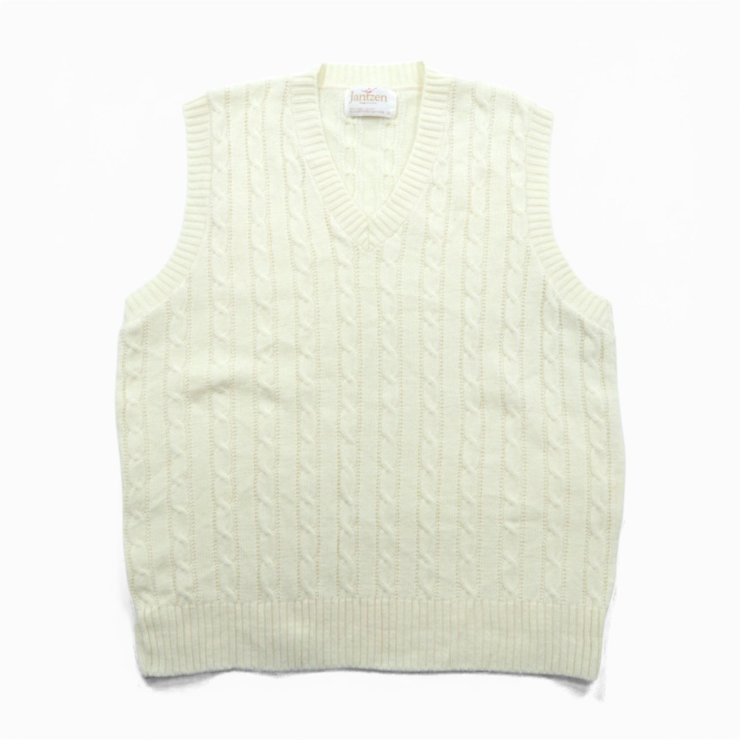 90s USA Vintage Fisherman Knit Vest JANTZEN アランニット ベスト XL ホワイト フィッシャーマン ケーブル編み 90年代 USA製