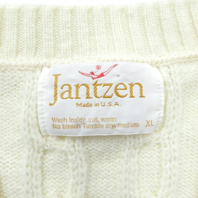 90s USA Vintage Fisherman Knit Vest JANTZEN アランニット ベスト XL ホワイト フィッシャーマン ケーブル編み 90年代 USA製