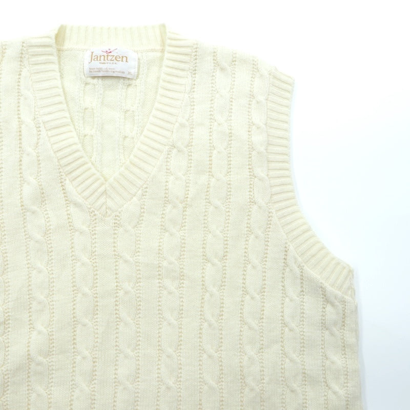 90s USA Vintage Fisherman Knit Vest JANTZEN アランニット ベスト XL ホワイト フィッシャーマン ケーブル編み 90年代 USA製