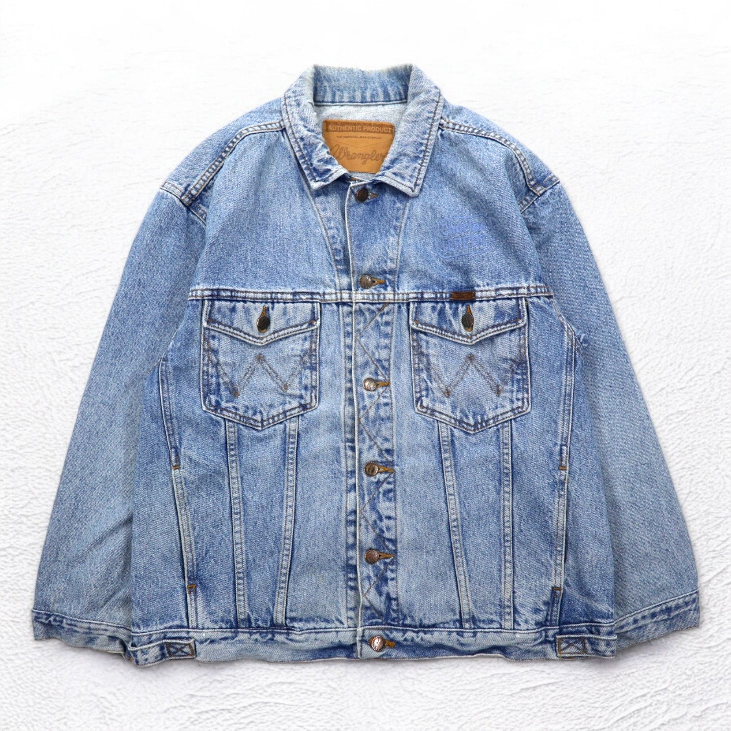 Wrangler Giacca di jeans anni '90 Gilet in denim XL lavaggio chiaro indaco blu cotone