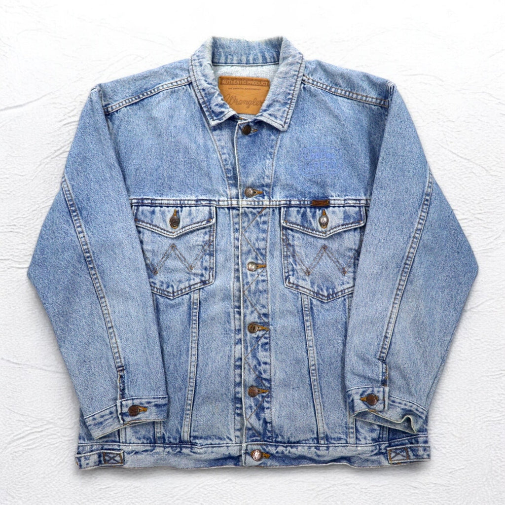 Wrangler Giacca di jeans anni '90 Gilet in denim XL lavaggio chiaro indaco blu cotone