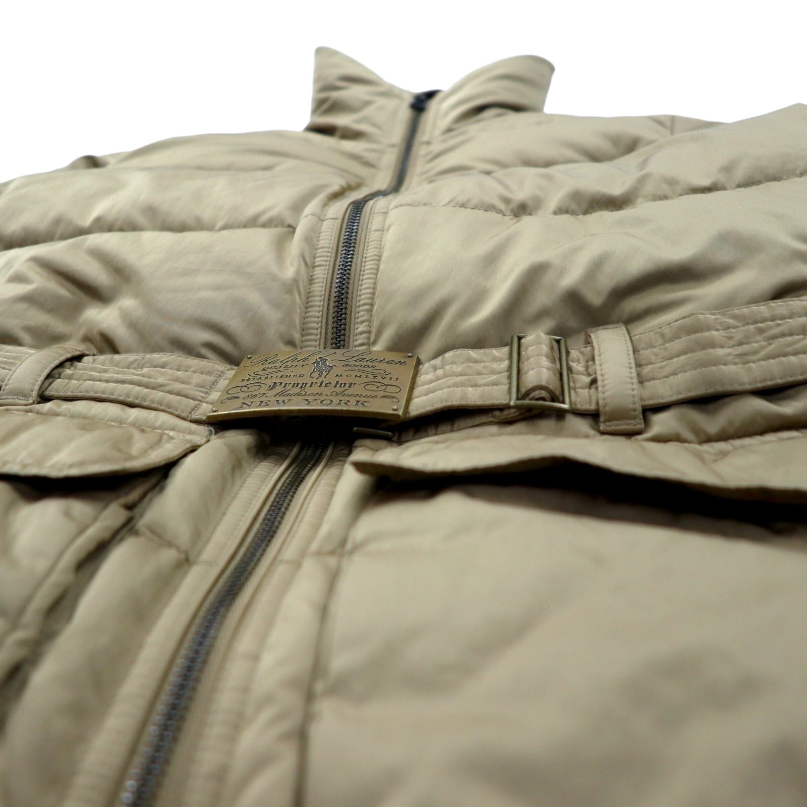 RALPH LAUREN Piumino S Beige Poliestere Logo Cintura Fibbia Doppia cerniera