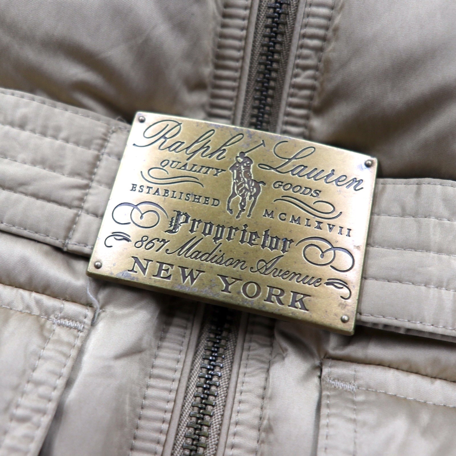 RALPH LAUREN Piumino S Beige Poliestere Logo Cintura Fibbia Doppia cerniera
