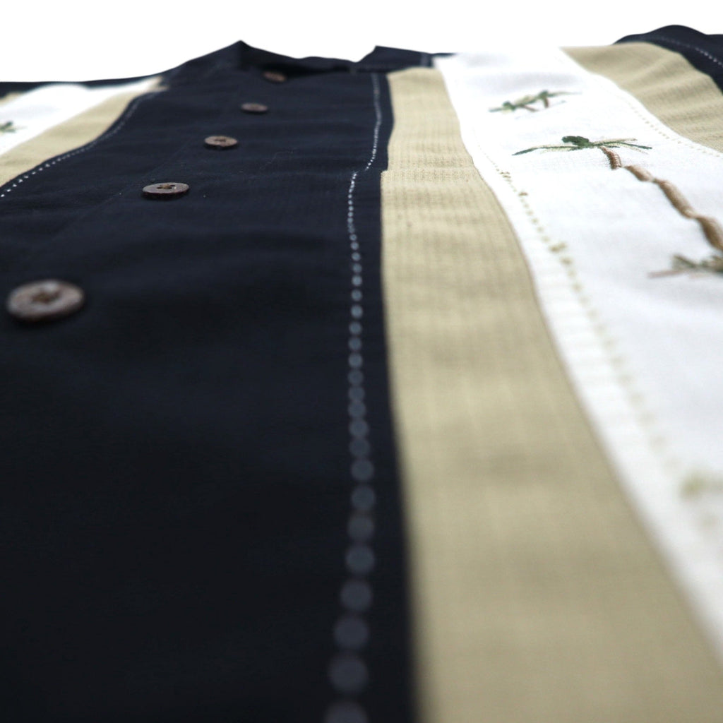 HAVANA JACK'S CAFE camicia cubana a collo aperto con ricami a sashiko di palme, taglia L, colore nero, viscosa poliestere.