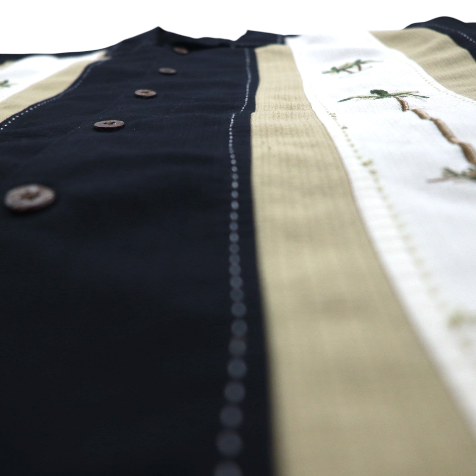 HAVANA JACK'S CAFE camicia cubana a collo aperto con ricami a sashiko di palme, taglia L, colore nero, viscosa poliestere.